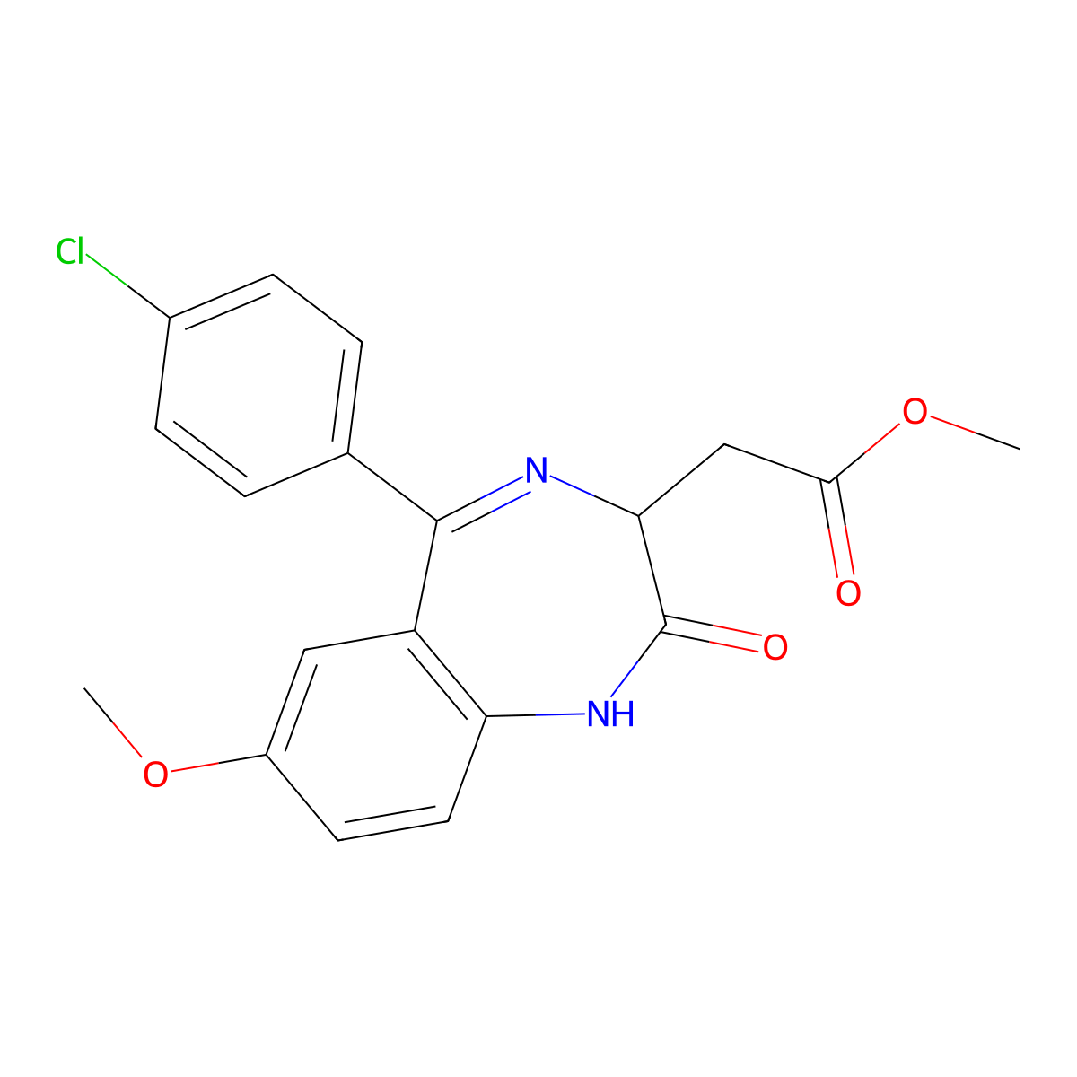 (S)-methyl 2-(5-(4-chlorophenyl)-7-methoxy-2-oxo-2,3-dihydro-1H-benzo[e][1,4]diazepin-3-yl)acetate molecular structure, CAS 1300019-46-8