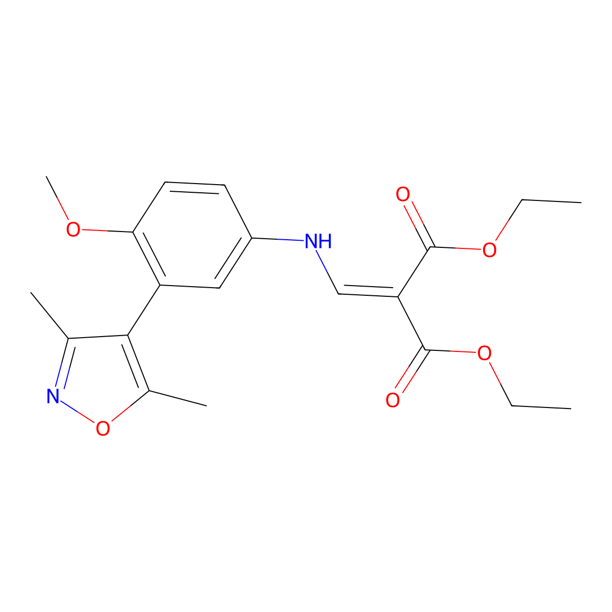 Diethyl 2-(((3-(3,5-dimethylisoxazol-4-yl)-4-methoxyphenyl)amino)methylene)malonate molecular structure, CAS 1300031-60-0