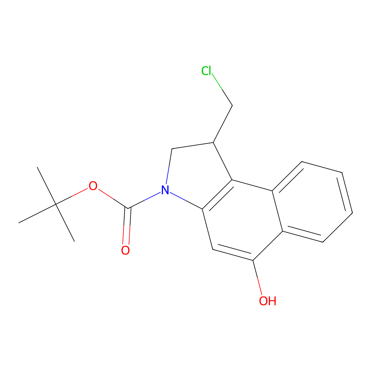 (R)-tert-Butyl 1-(chloromethyl)-5-hydroxy-1H-benzo[e]indole-3(2H)-carboxylate molecular structure, CAS 130008-89-8