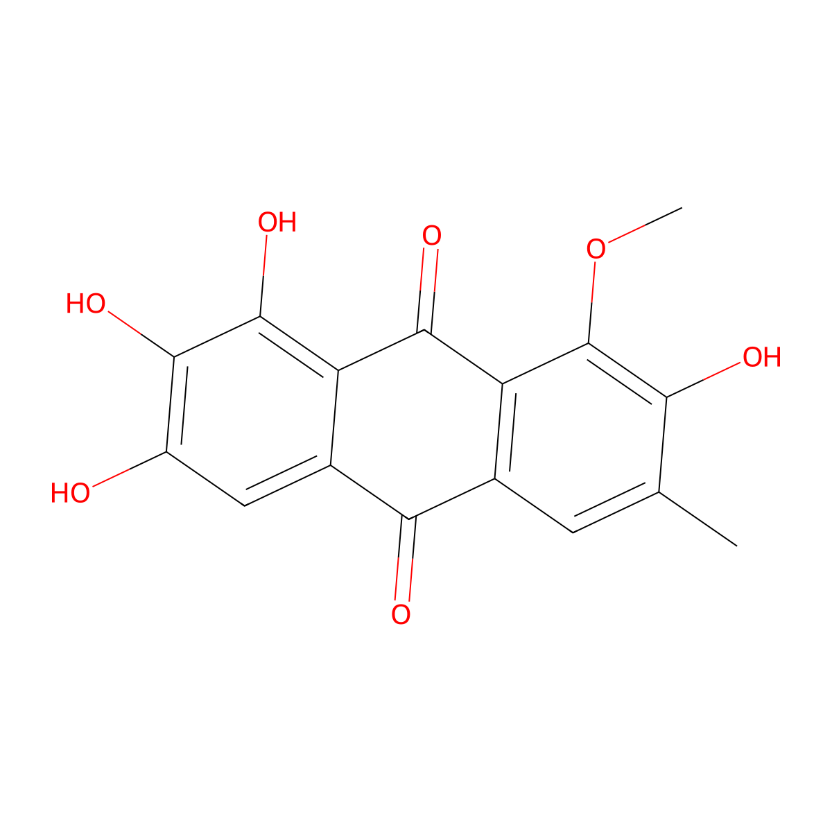 1,2,3,7-Tetrahydroxy-8-methoxy-6-methyl-9,10-anthraquinone molecular structure, CAS 130018-57-4
