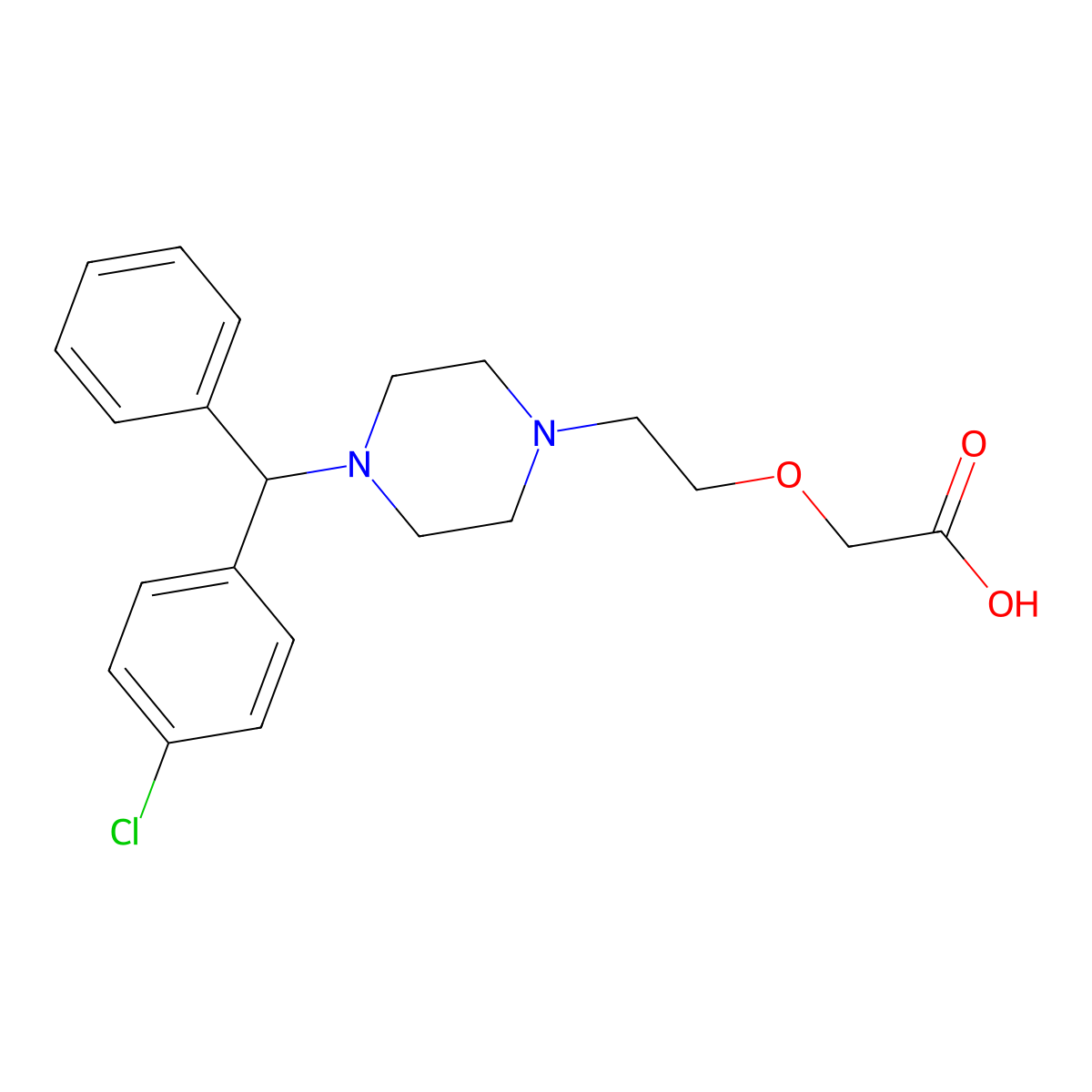 Levocetirizine molecular structure, CAS 130018-77-8