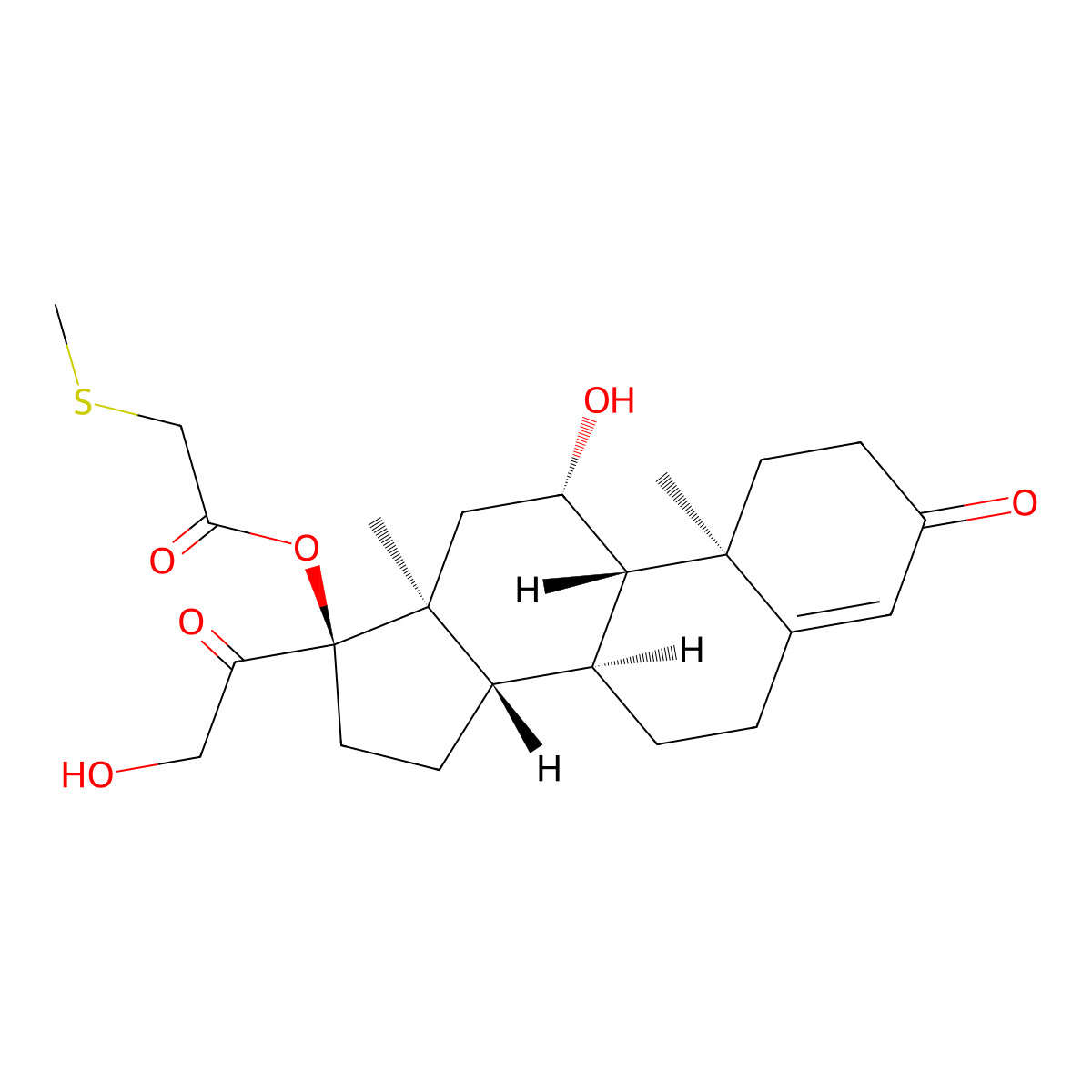 (8S,9S,10R,11S,13S,14S,17R)-11-Hydroxy-17-(2-hydroxyacetyl)-10,13-dimethyl-3-oxo-2,3,6,7,8,9,10,11,12,13,14,15,16,17-tetradecahydro-1H-cyclopenta[A]phenanthren-17-YL 2-(methylthio)acetate molecular structure, CAS 130039-90-6