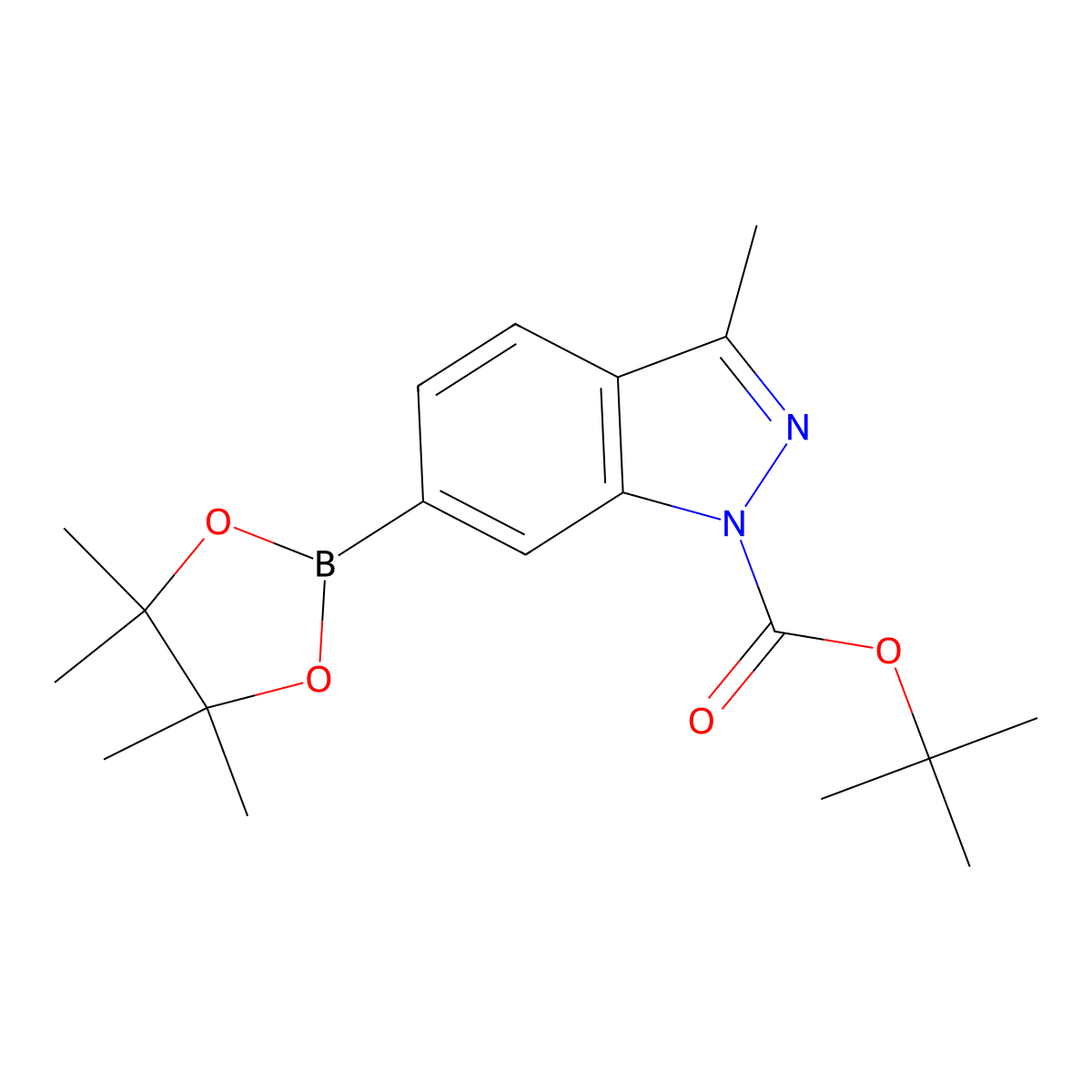 tert-butyl 3-methyl-6-(4,4,5,5-tetramethyl-1,3,2-dioxaborolan-2-yl)-1H-indazole-1-carboxylate molecular structure, CAS 1300582-45-9
