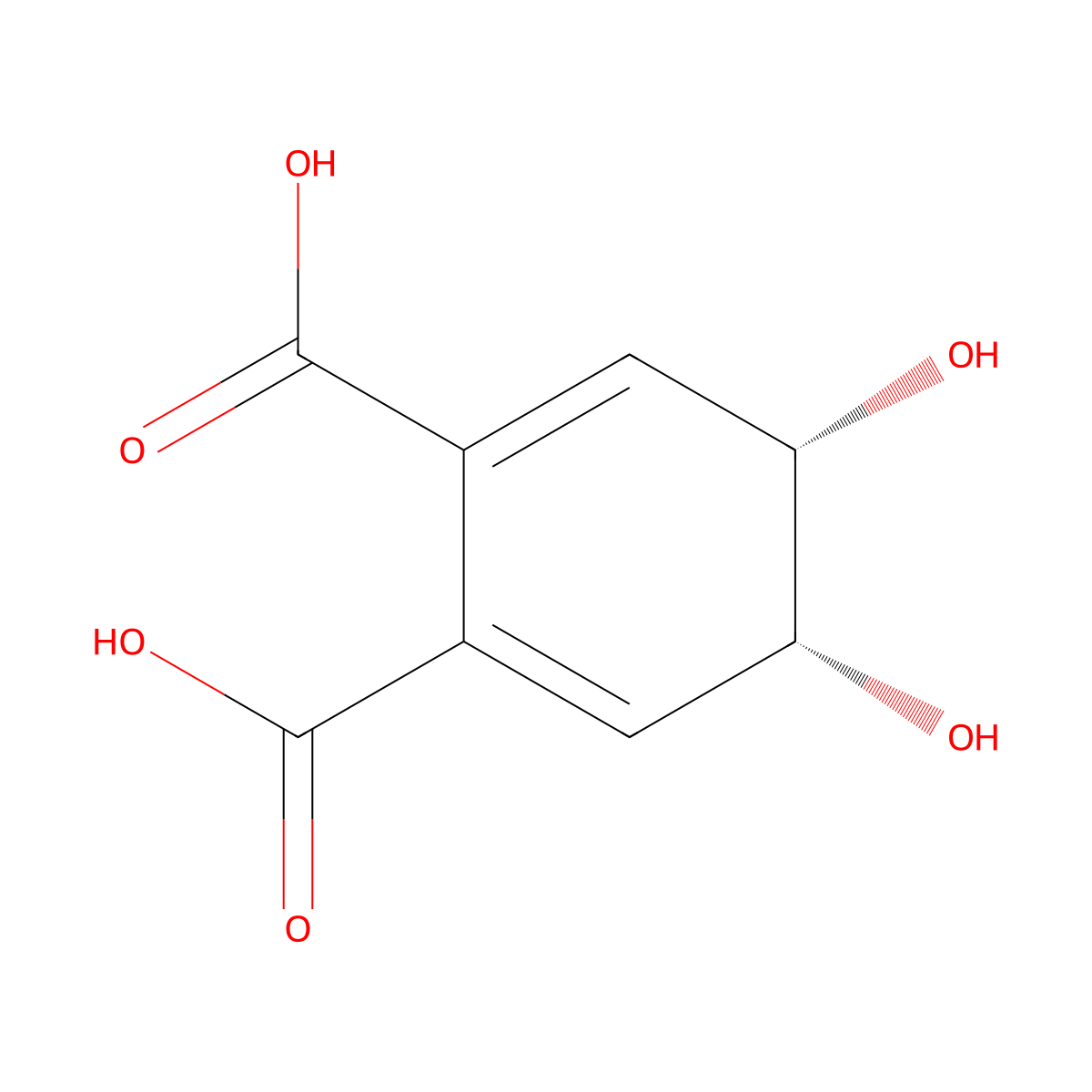 cis-4,5-Dihydroxycyclohexa-2,6-diene-1,2-dicarboxylic acid molecular structure, CAS 130073-64-2