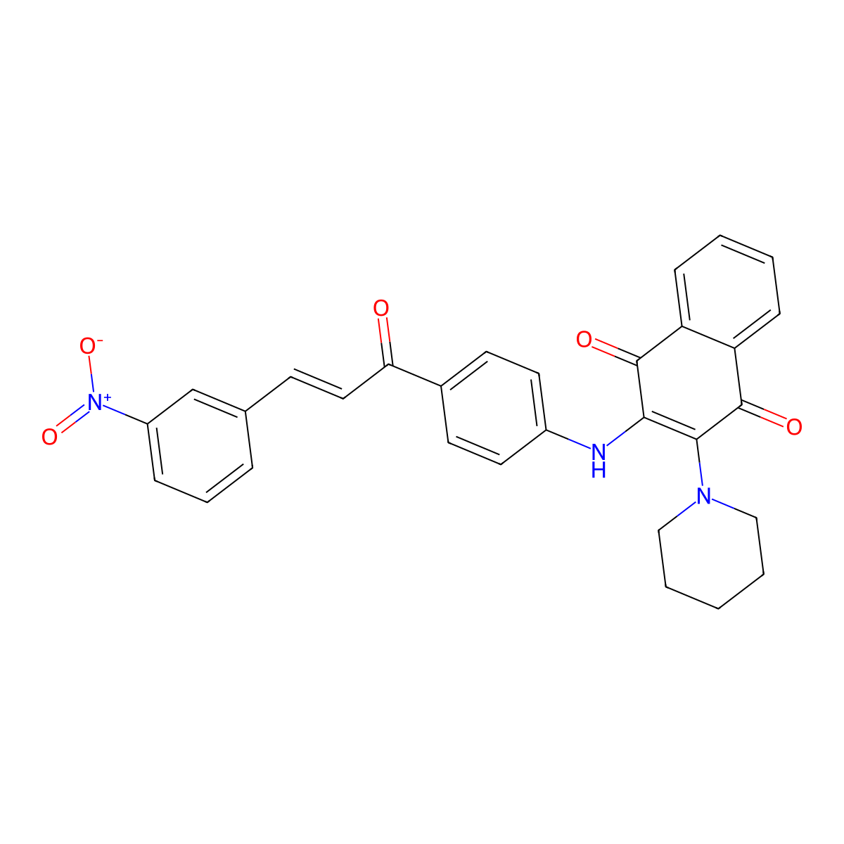 2-[[4-[3-(3-Nitrophenyl)-1-oxo-2-propen-1-yl]phenyl]amino]-3-(1-piperidinyl)-1,4-naphthalenedione molecular structure, CAS 130090-03-8
