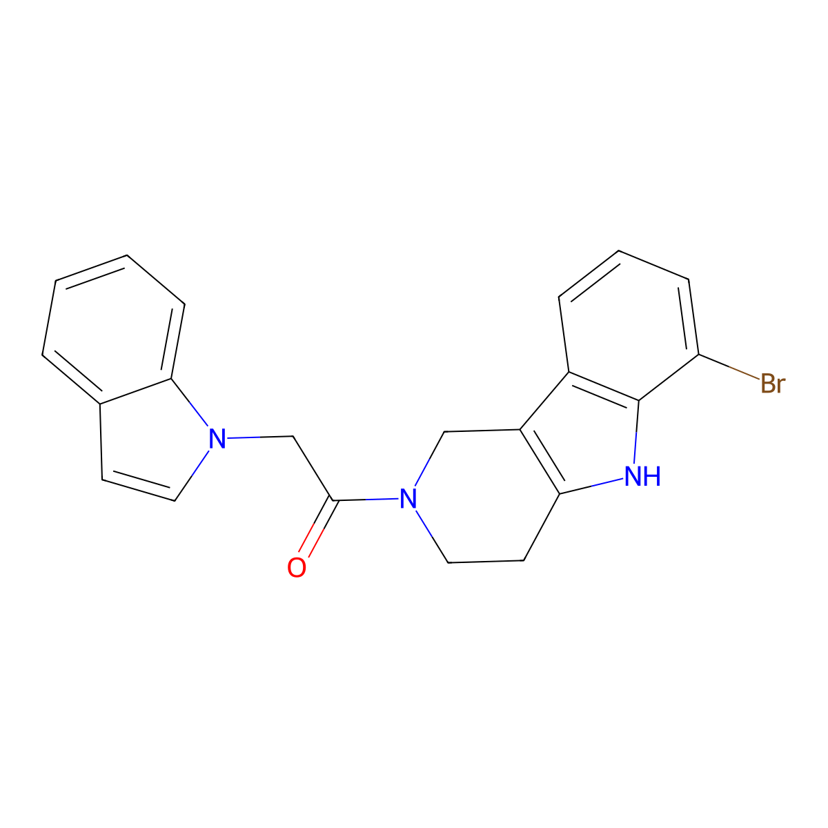 1-(6-bromo-1,3,4,5-tetrahydro-2H-pyrido[4,3-b]indol-2-yl)-2-(1H-indol-1-yl)ethanone molecular structure, CAS 1300941-48-3