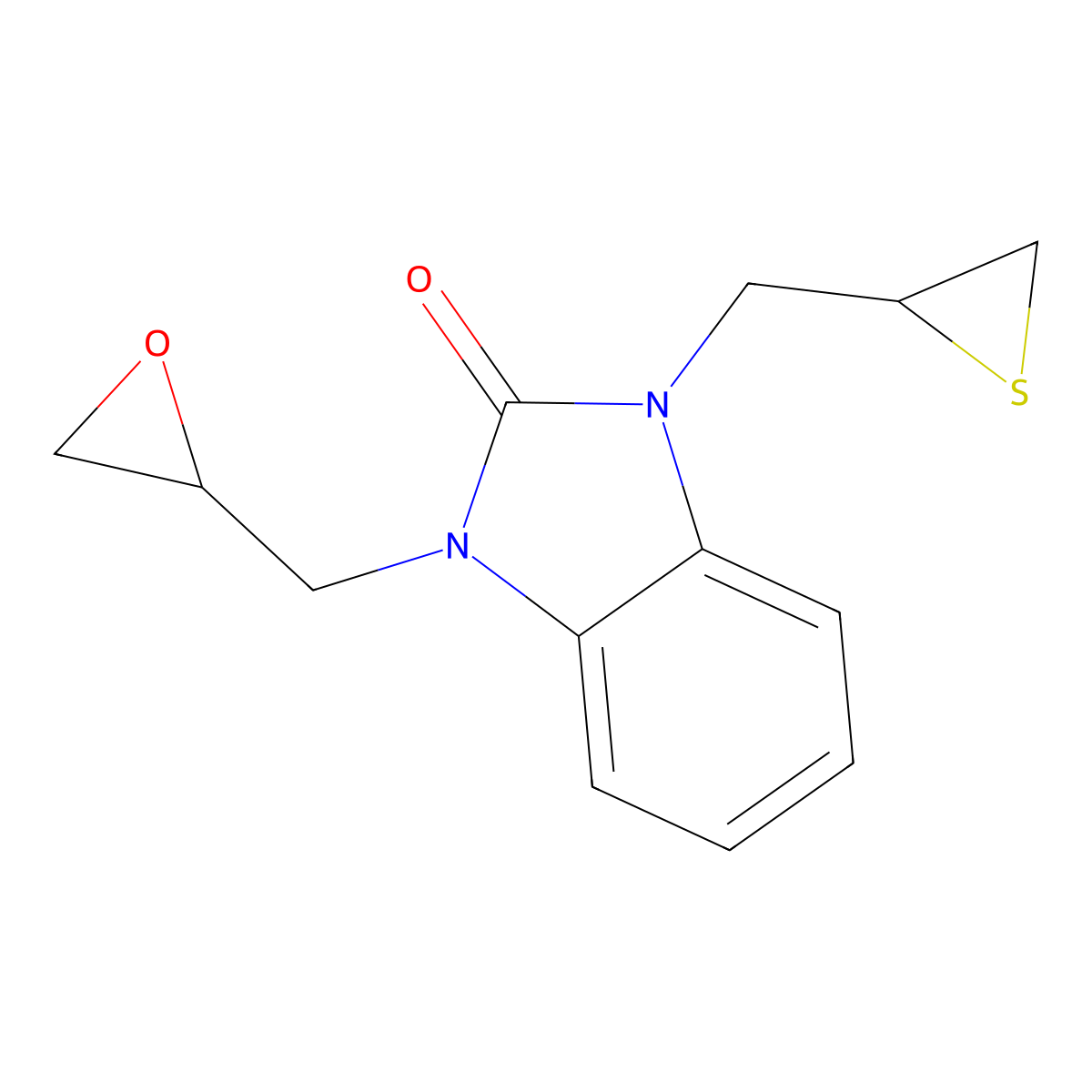 2H-Benzimidazol-2-one, 1,3-dihydro-1-(oxiranylmethyl)-3-(thiiranylmethyl)- molecular structure, CAS 130100-08-2