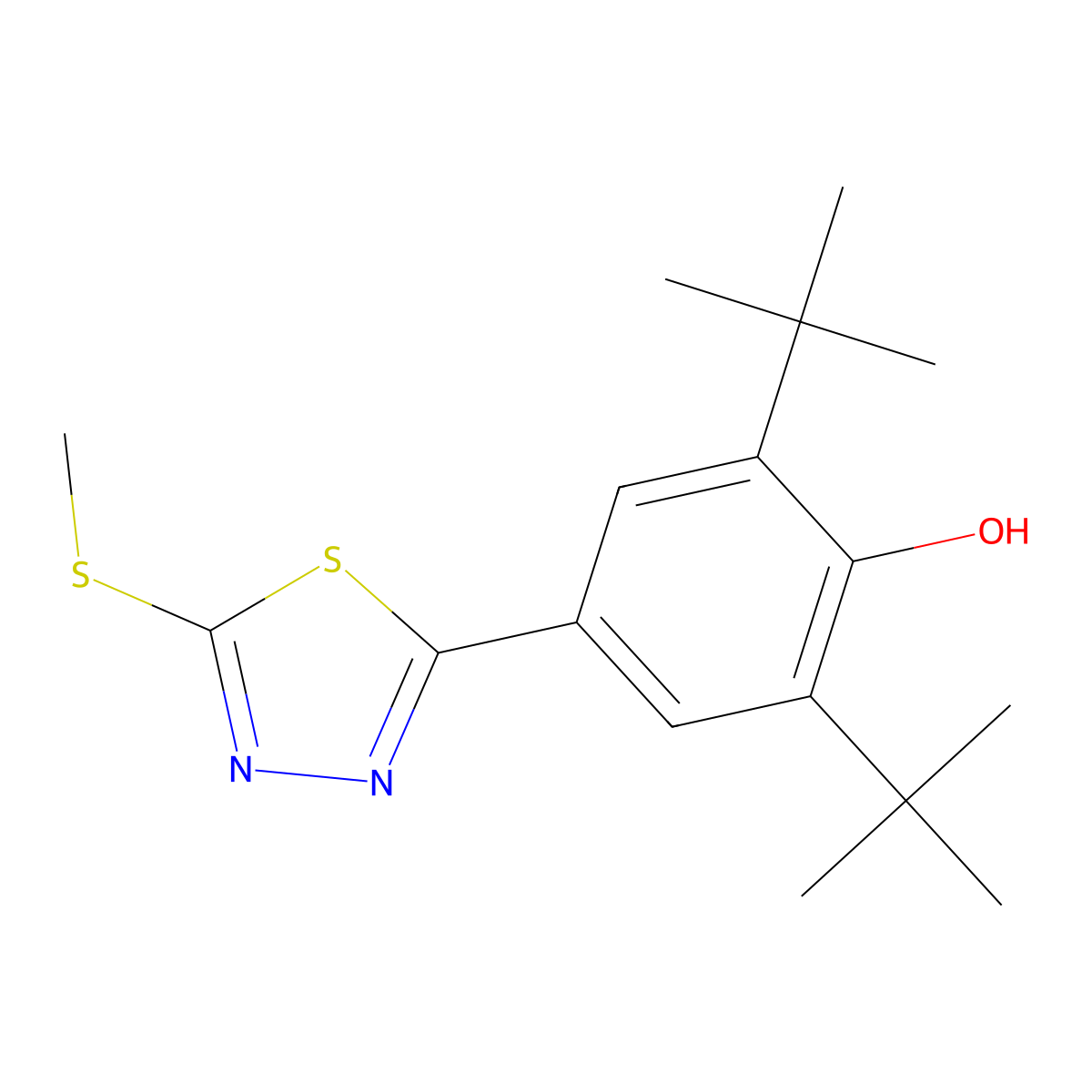 2,6-Di(tert-butyl)-4-[5-(methylsulfanyl)-1,3,4-thiadiazol-2-yl]benzenol molecular structure, CAS 130116-26-6