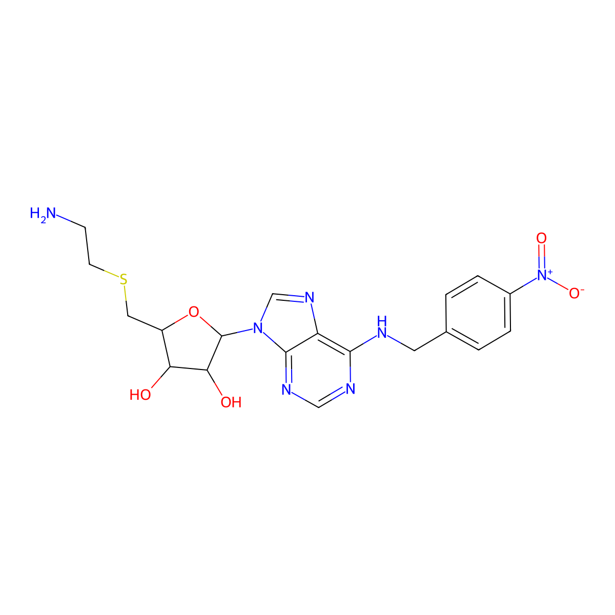 5'-S-(2-aminoethyl)-N(6)-(4-nitrobenzyl)-5'-thioadenosine molecular structure, CAS 130117-76-9