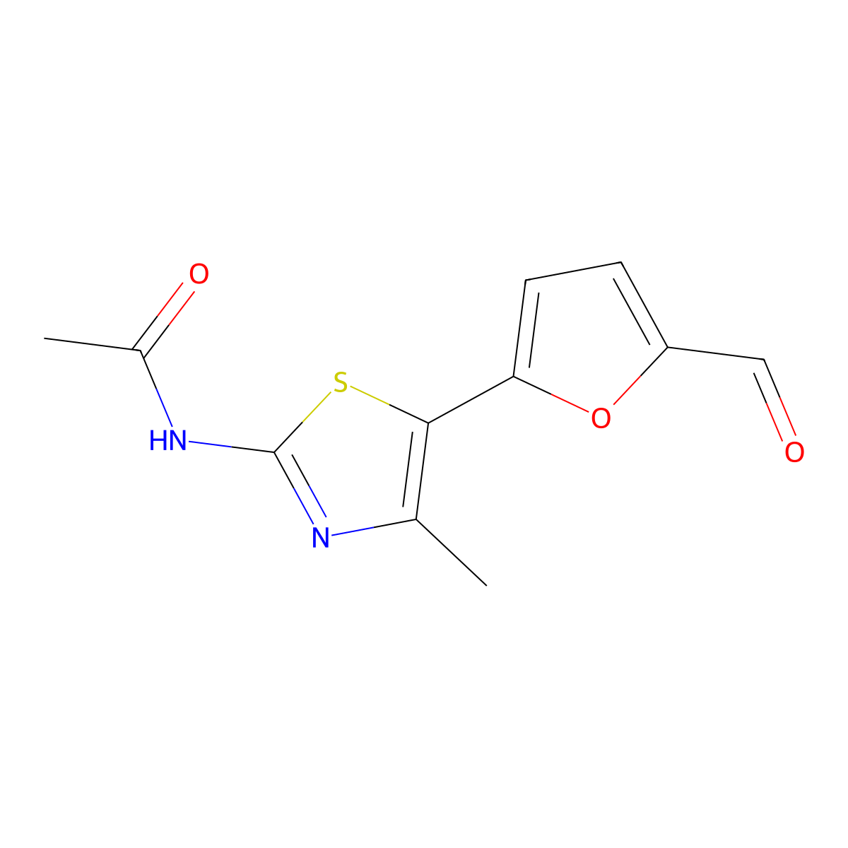 N-(5-(5-formylfuran-2-yl)-4-methylthiazol-2-yl)acetamide molecular structure, CAS 130137-86-9