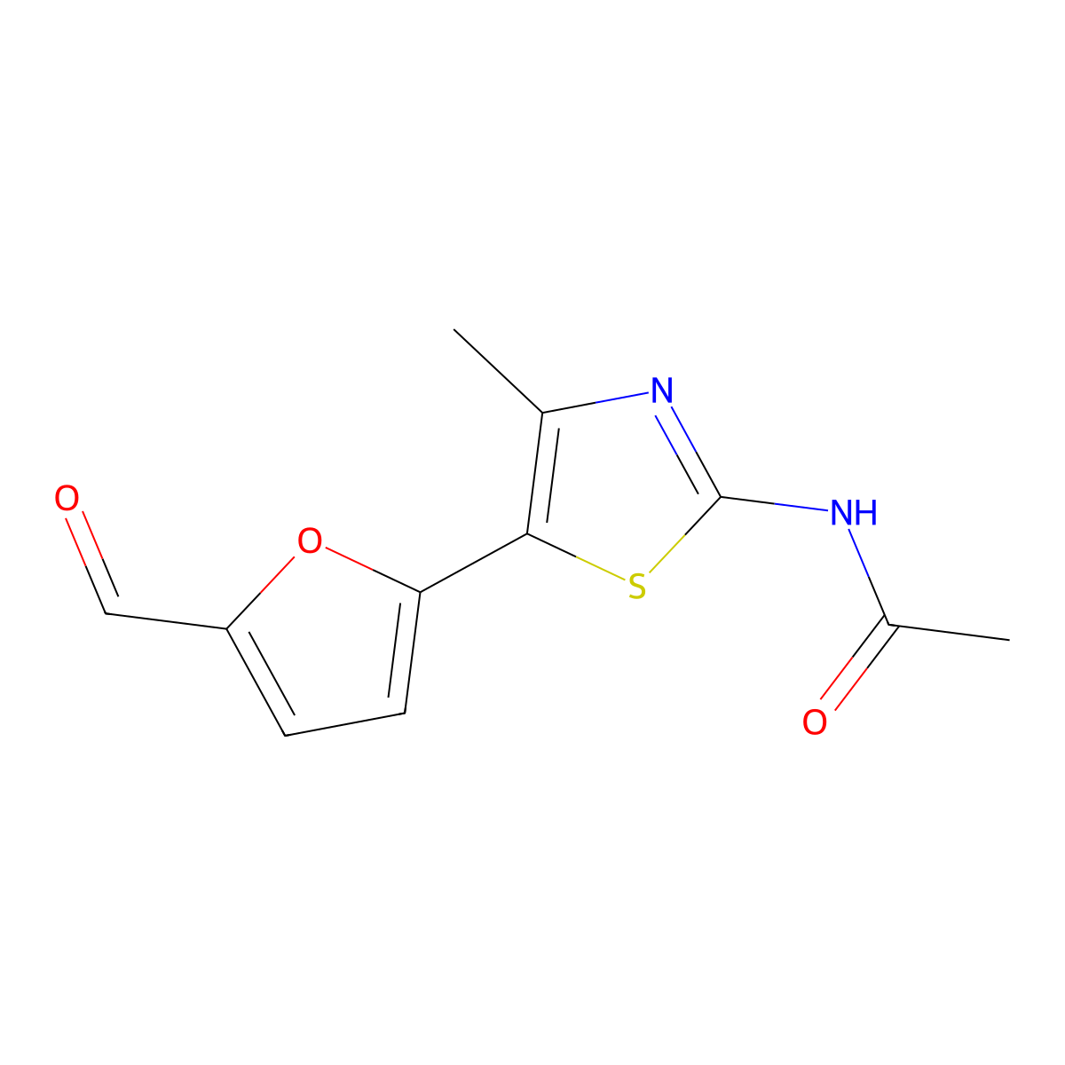 N-(5-(5-formylfuran-2-yl)-4-methylthiazol-2-yl)acetamide molecular structure, CAS 130137-86-9