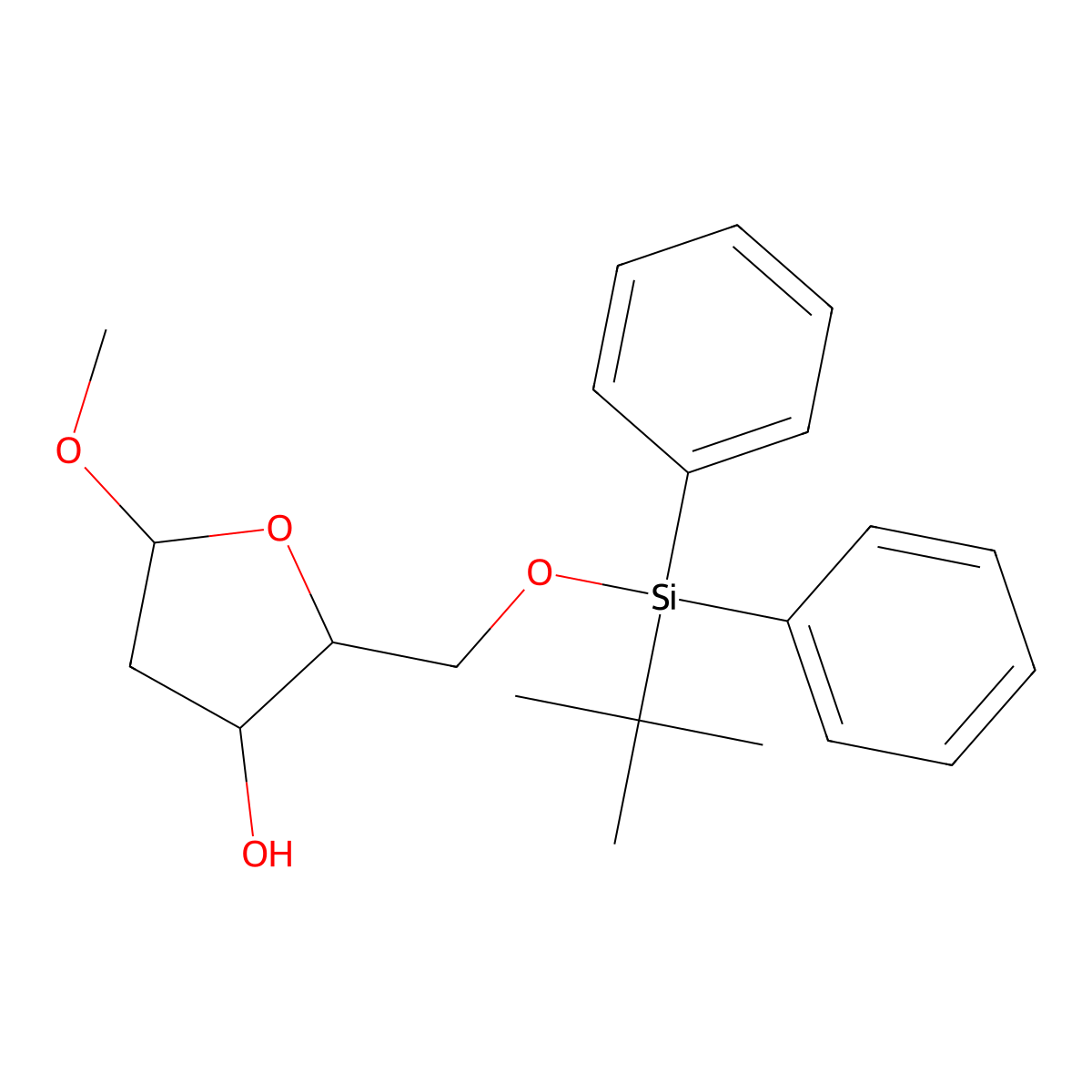 (2R,3S,5S)-2-(((tert-Butyldiphenylsilyl)oxy)methyl)-5-methoxytetrahydrofuran-3-ol molecular structure, CAS 130144-86-4