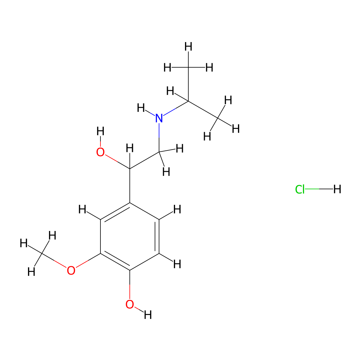 Benzenemethanol, 4-hydroxy-3-methoxy-alpha-(((1-methylethyl)amino)methyl)-, hydrochloride (1:1) molecular structure, CAS 13015-70-8