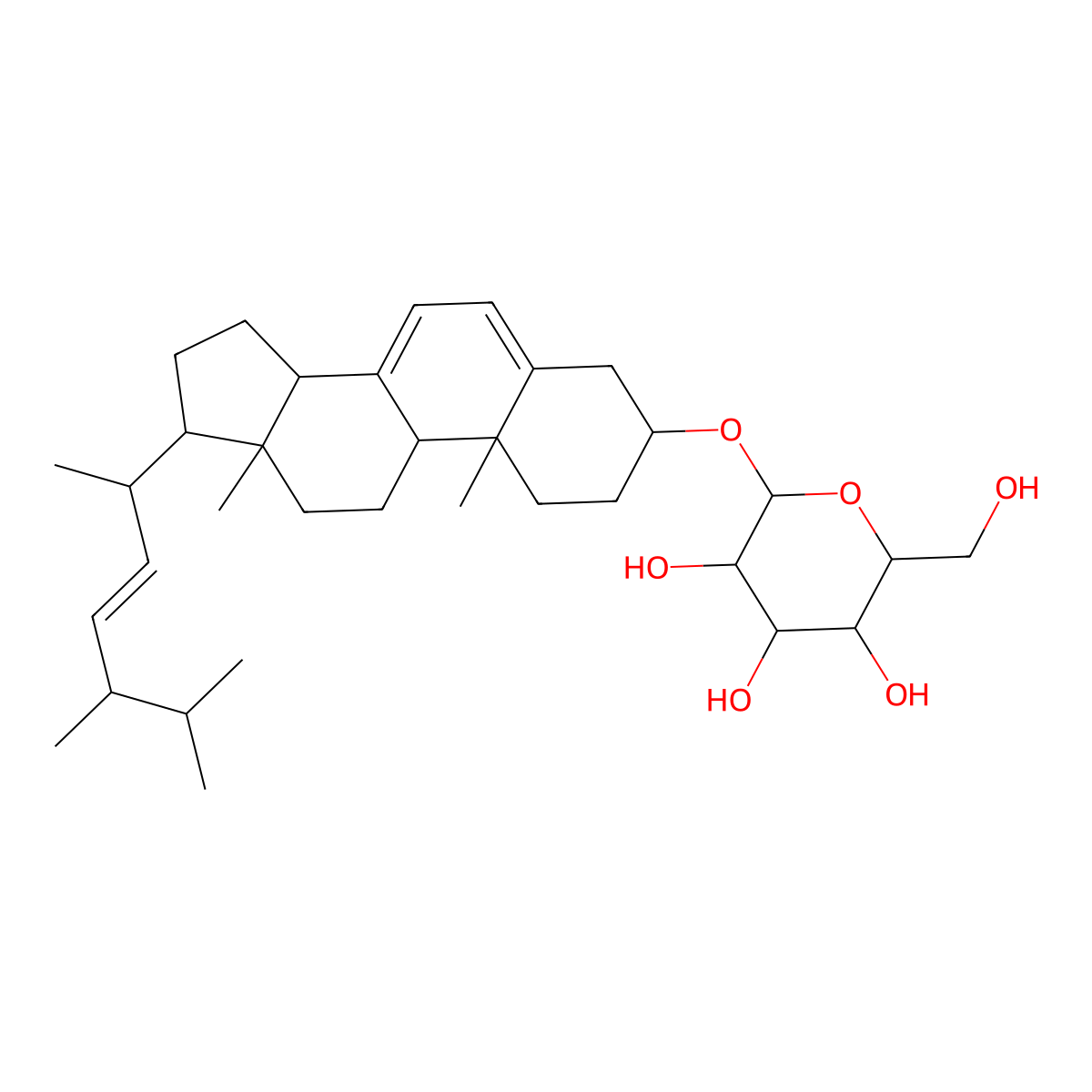 (3beta,22E)-ergosta-5,7,22-trien-3-yl beta-D-glucopyranoside molecular structure, CAS 130155-33-8