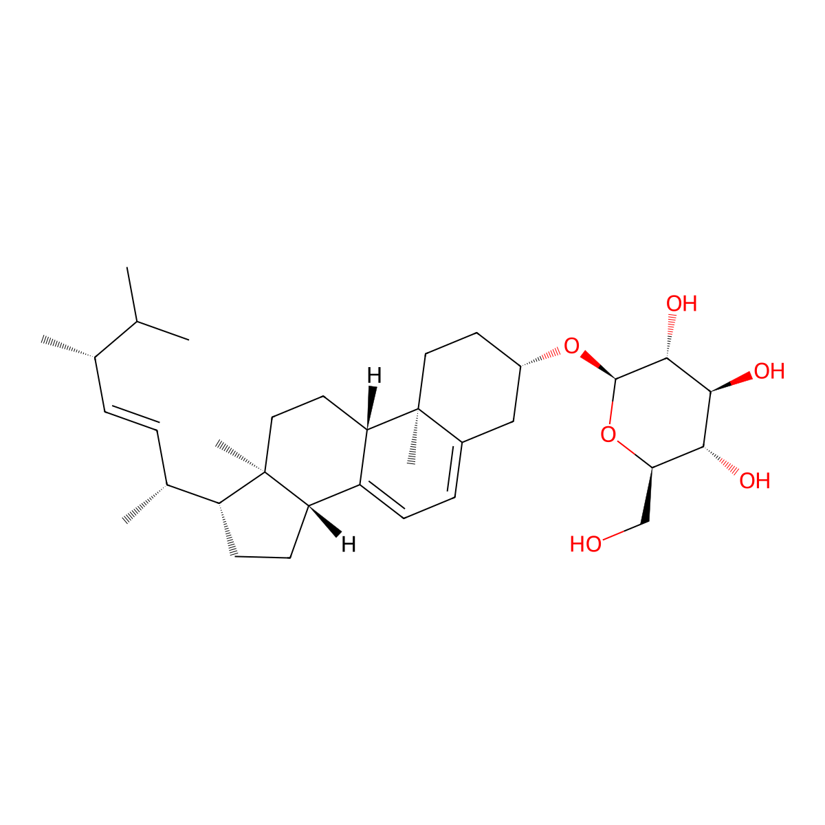 (3beta,22E)-ergosta-5,7,22-trien-3-yl beta-D-glucopyranoside molecular structure, CAS 130155-33-8