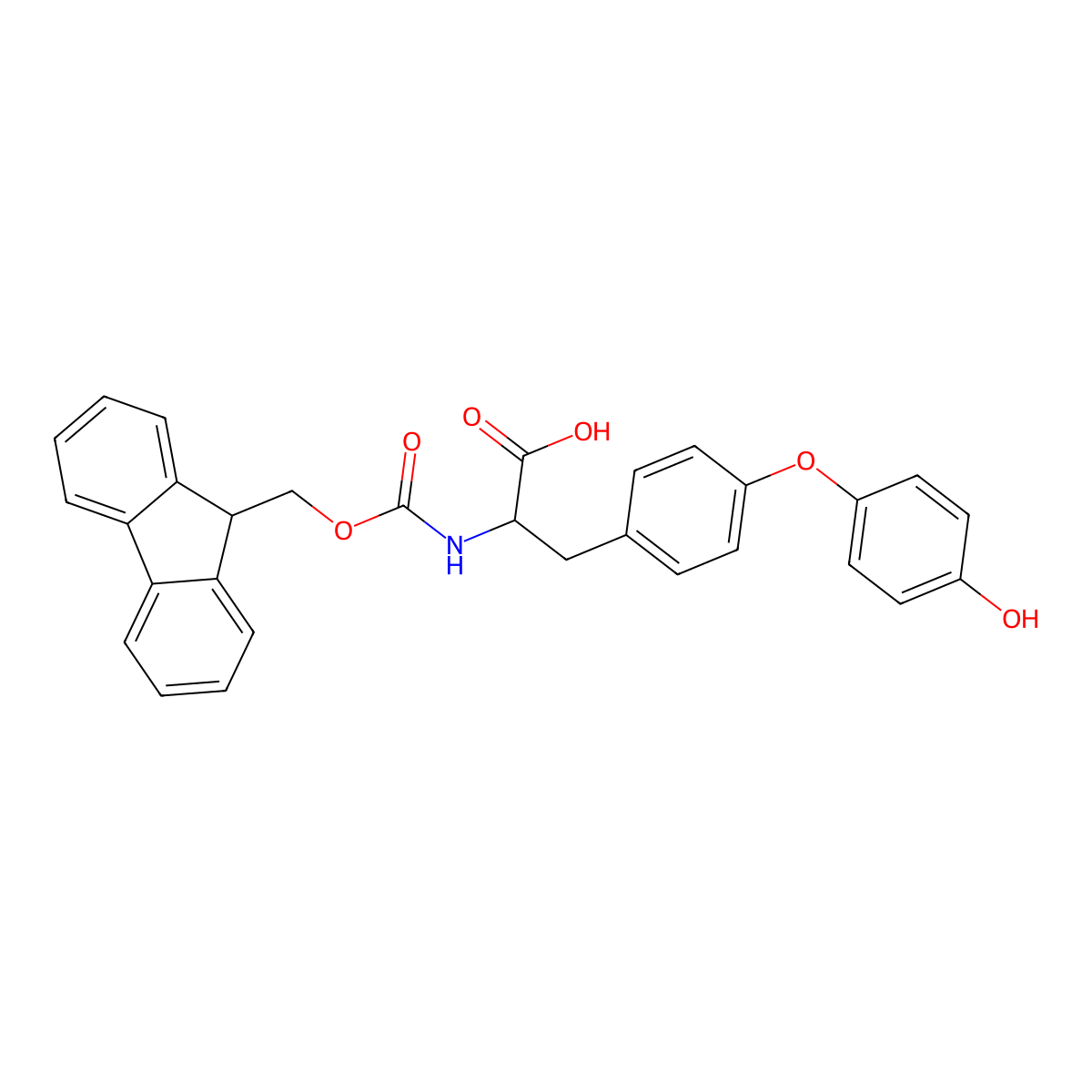 (R)-2-((9-Fluorenylmethyloxycarbonyl)-amino)-3-(4-(4-hydroxyphenoxy)phenyl)propanoic acid (Fmoc-D-Tyr(Ph(4-OH))-OH) molecular structure, CAS 1301706-60-4