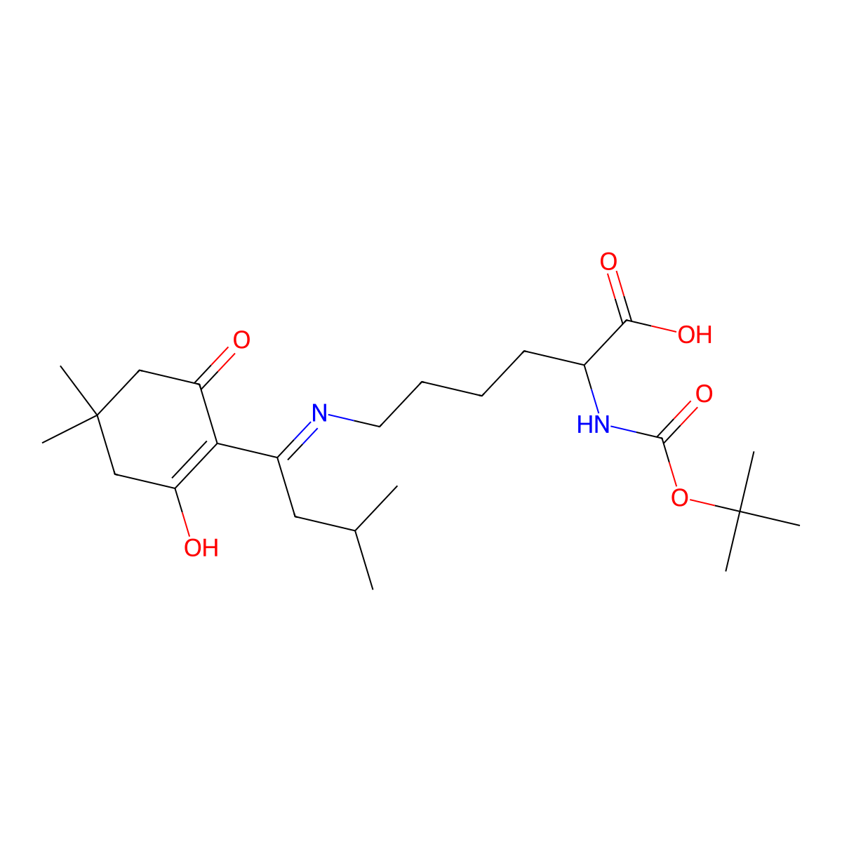 N-alpha-t-Butyloxycarbonyl-N-epsilon-[1-(4,4-dimethyl-2,6-dioxocyclohex-1-ylidene)-3-methylbutyl]-D-lysine molecular structure, CAS 1301706-85-3