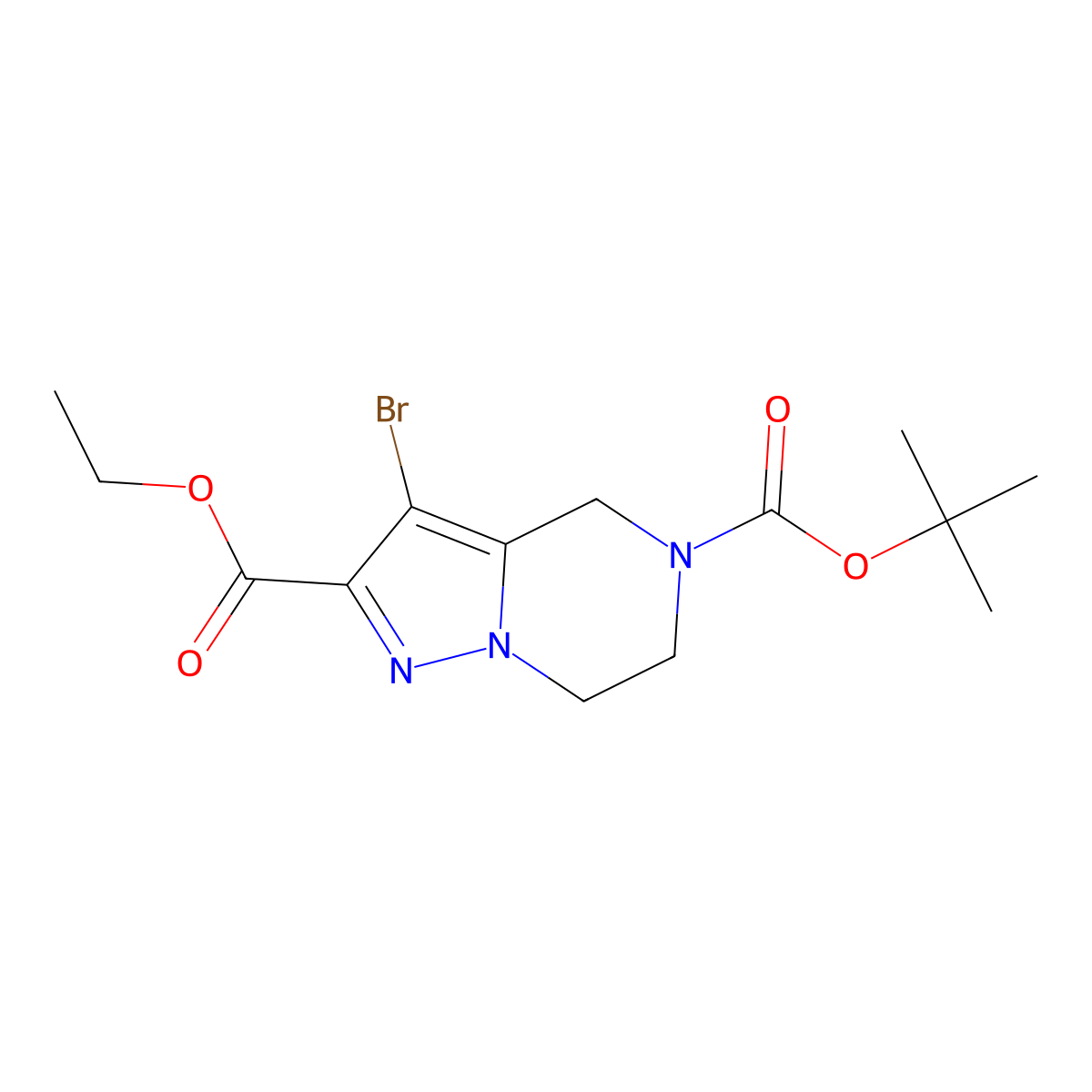 5-tert-butyl 2-ethyl 3-bromo-4H,5H,6H,7H-pyrazolo(1,5-a)pyrazine-2,5-dicarboxylate molecular structure, CAS 1301713-97-2