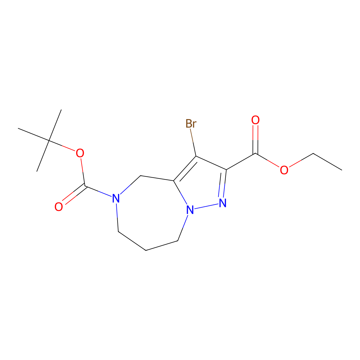 5-tert-butyl 2-ethyl 3-bromo-7,8-dihydro-4H-pyrazolo[1,5-a][1,4]diazepine-2,5(6H)-dicarboxylate molecular structure, CAS 1301714-32-8