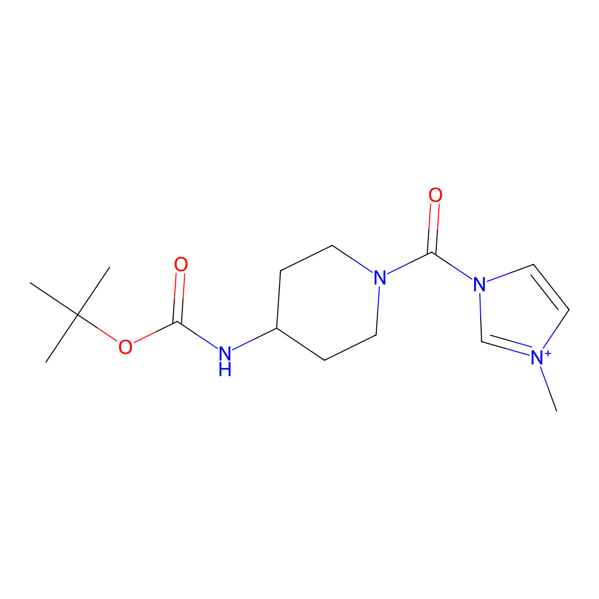 1-({4-[(tert-butoxycarbonyl)amino]piperidin-1-yl}carbonyl)-3-methyl-1H-imidazol-3-ium molecular structure, CAS 1301718-09-1