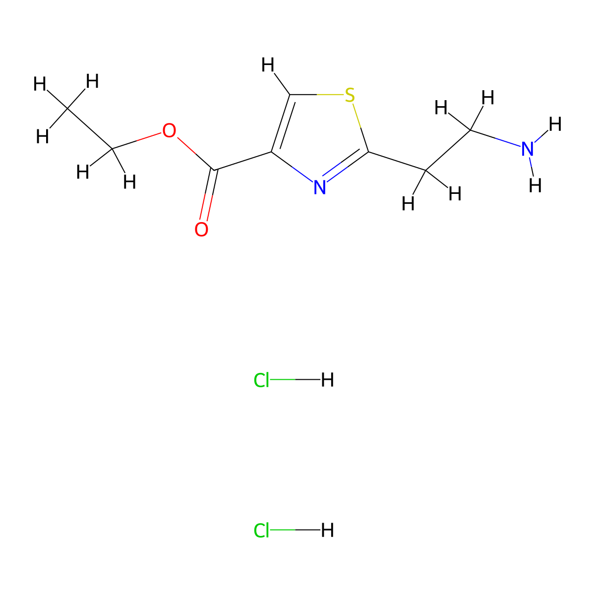 Ethyl 2-(2-aminoethyl)-1,3-thiazole-4-carboxylate dihydrochloride molecular structure, CAS 1301739-46-7