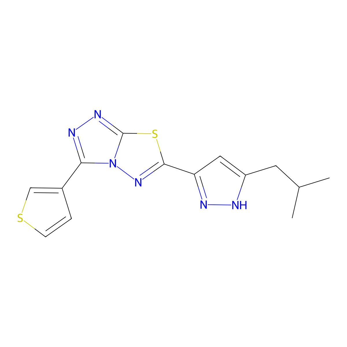 5-(2-Methylpropyl)-3-[3-(thiophen-3-yl)-[1,2,4]triazolo[3,4-b][1,3,4]thiadiazol-6-yl]-1H-pyrazole molecular structure, CAS 1301743-30-5