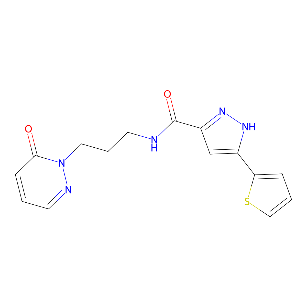 N-(3-(6-oxopyridazin-1(6H)-yl)propyl)-3-(thiophen-2-yl)-1H-pyrazole-5-carboxamide molecular structure, CAS 1301757-24-3