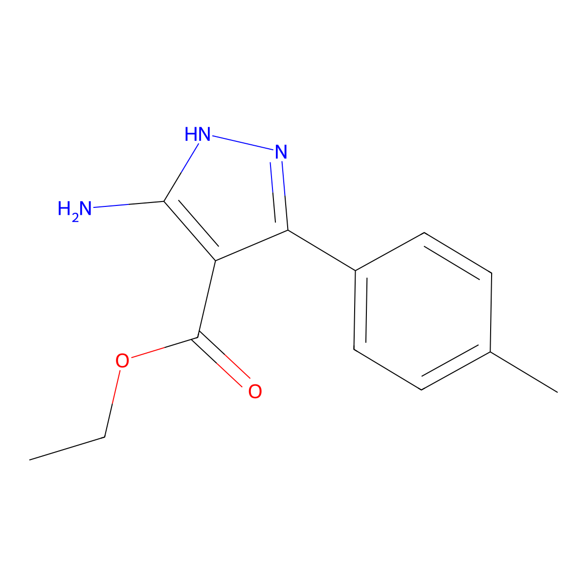 ethyl 3-amino-5-(4-methylphenyl)-1H-pyrazole-4-carboxylate molecular structure, CAS 1301758-05-3