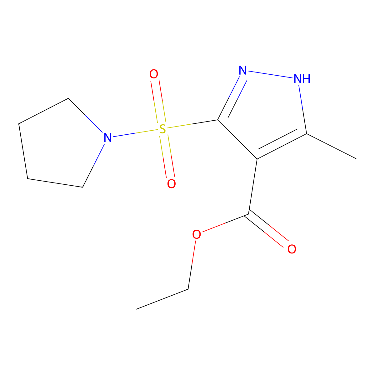 Ethyl 3-methyl-5-(pyrrolidine-1-sulfonyl)-1H-pyrazole-4-carboxylate molecular structure, CAS 1301758-08-6