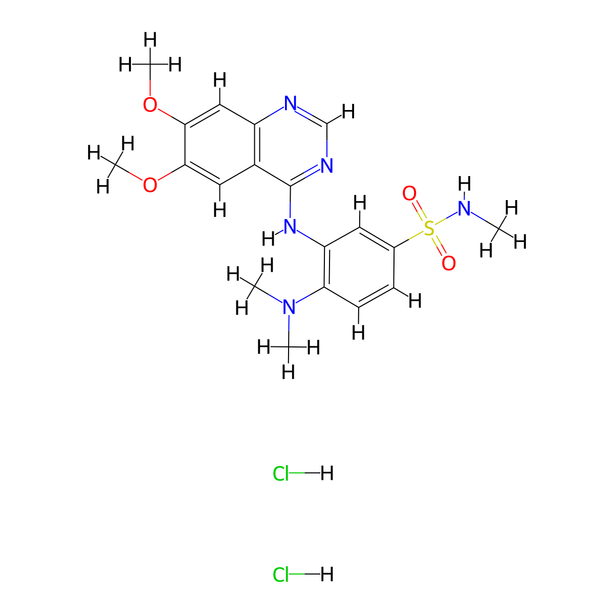 Benzenesulfonamide,3-[(6,7-dimethoxy-4-quinazolinyl)amino]-4-(dimethylamino)-N-methyl-, hydrochloride (1:2) molecular structure, CAS 1301760-19-9