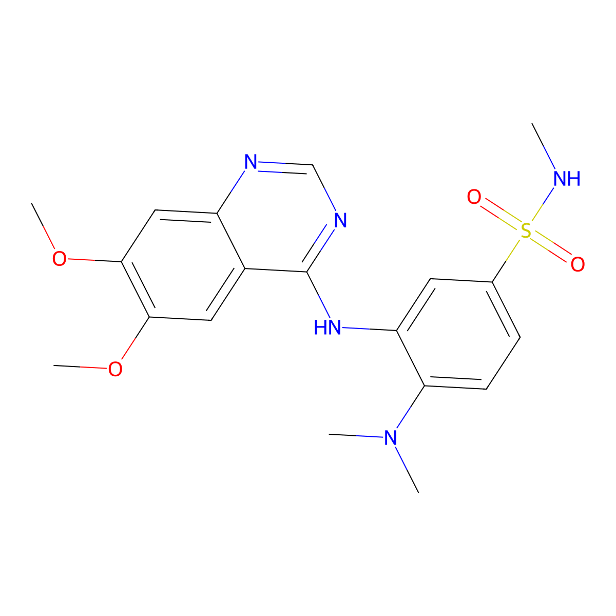 3-((6,7-dimethoxyquinazolin-4-yl)amino)-4-(dimethylamino)-N-methylbenzenesulfonamide molecular structure, CAS 1301761-96-5