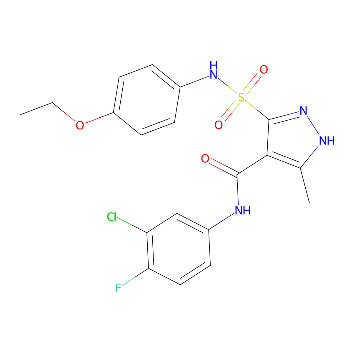 N-(3-chloro-4-fluorophenyl)-5-[(4-ethoxyphenyl)sulfamoyl]-3-methyl-1H-pyrazole-4-carboxamide molecular structure, CAS 1301766-57-3
