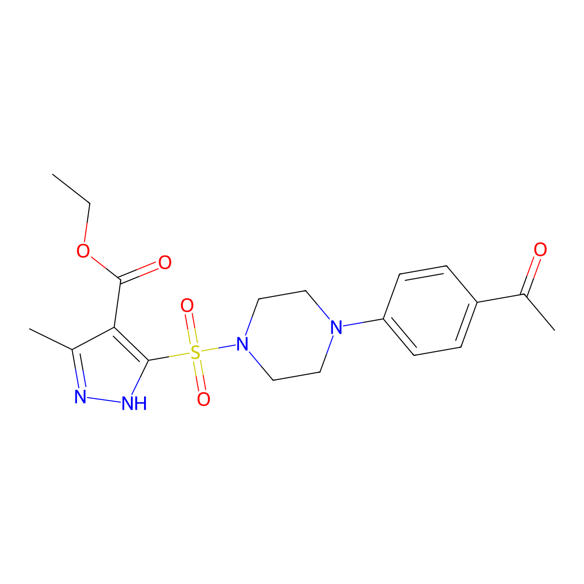 ethyl 5-((4-(4-acetylphenyl)piperazin-1-yl)sulfonyl)-3-methyl-1H-pyrazole-4-carboxylate molecular structure, CAS 1301767-40-7