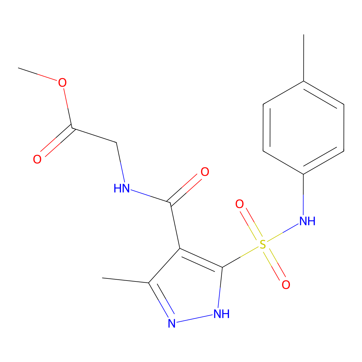 methyl 2-(3-methyl-5-(N-(p-tolyl)sulfamoyl)-1H-pyrazole-4-carboxamido)acetate molecular structure, CAS 1301767-46-3