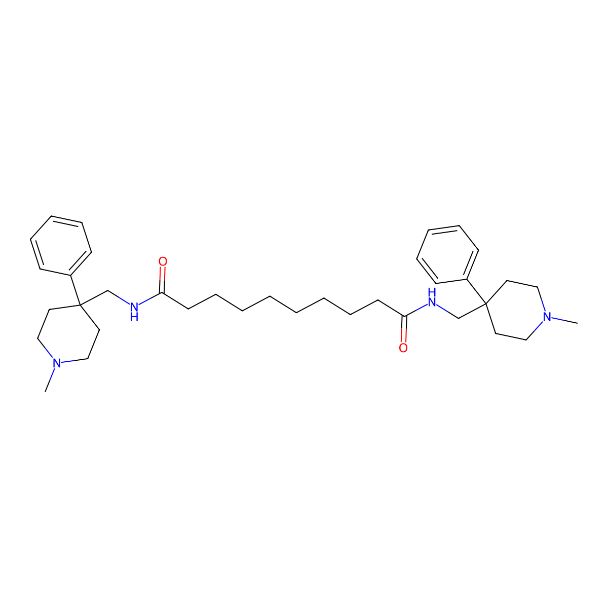 N1,N10-Bis((1-methyl-4-phenyl-4-piperidinyl)methyl)decanediamide molecular structure, CAS 13018-50-3