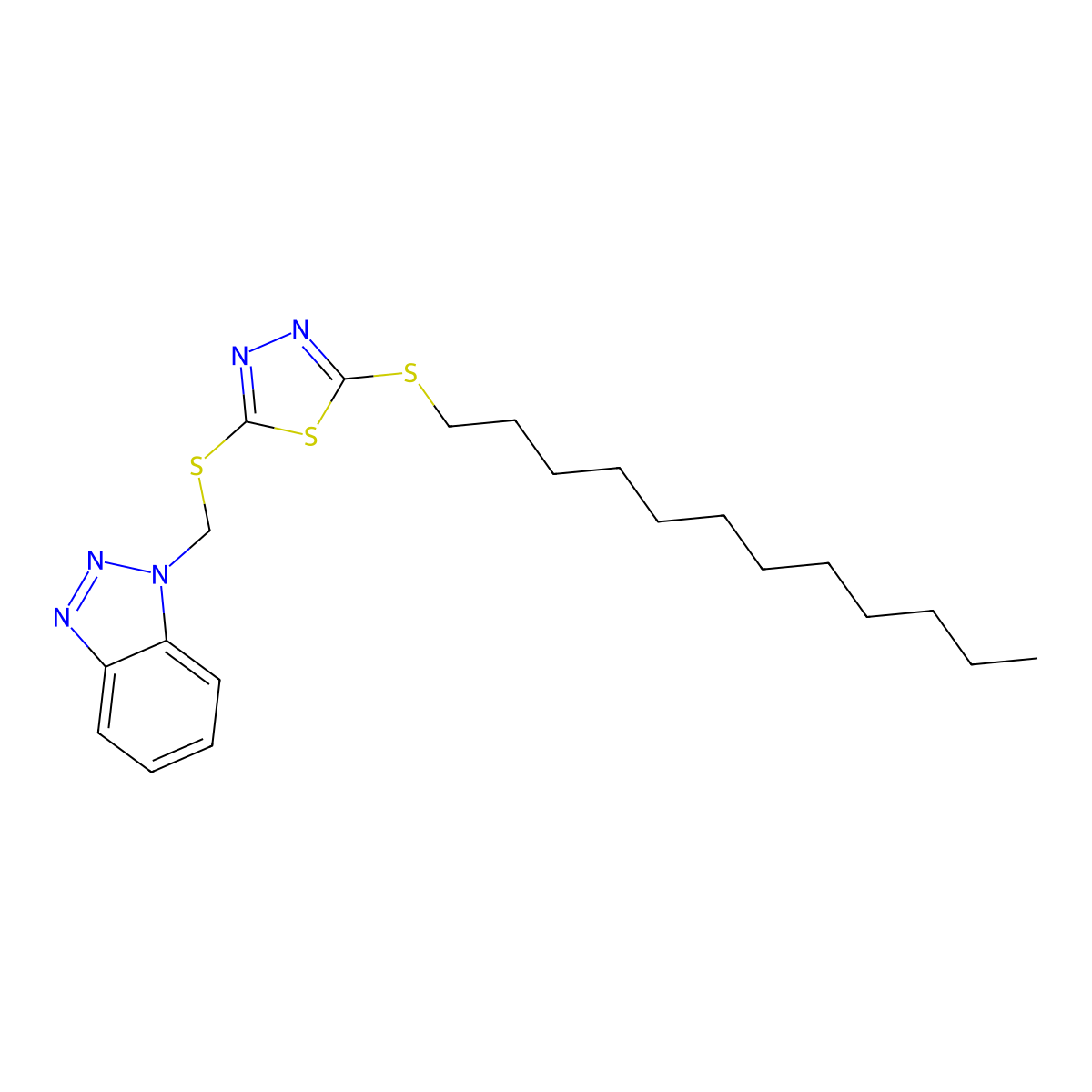1-({[5-(dodecylsulfanyl)-1,3,4-thiadiazol-2-yl]sulfanyl}methyl)-1H-1,2,3-benzotriazole molecular structure, CAS 130186-61-7