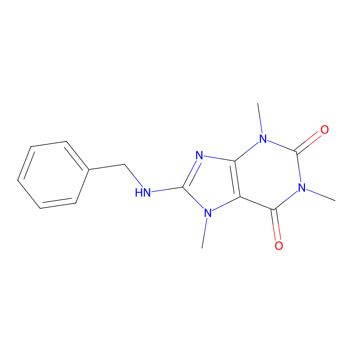 1H-Purine-2,6-dione, 3,7-dihydro-8-((phenylmethyl)amino)-1,3,7-trimethyl- molecular structure, CAS 130187-58-5