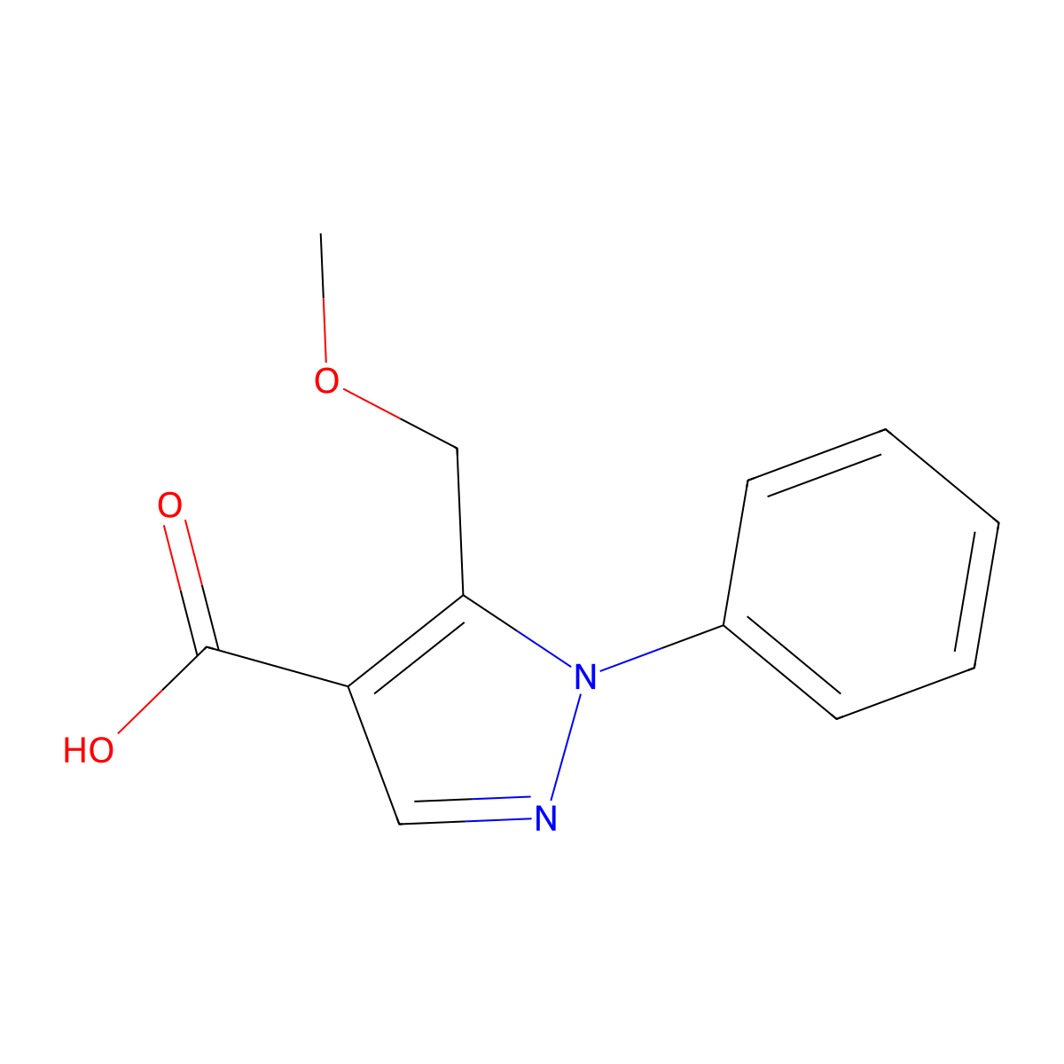 5-(methoxymethyl)-1-phenyl-1H-pyrazole-4-carboxylic acid molecular structure, CAS 130187-94-9