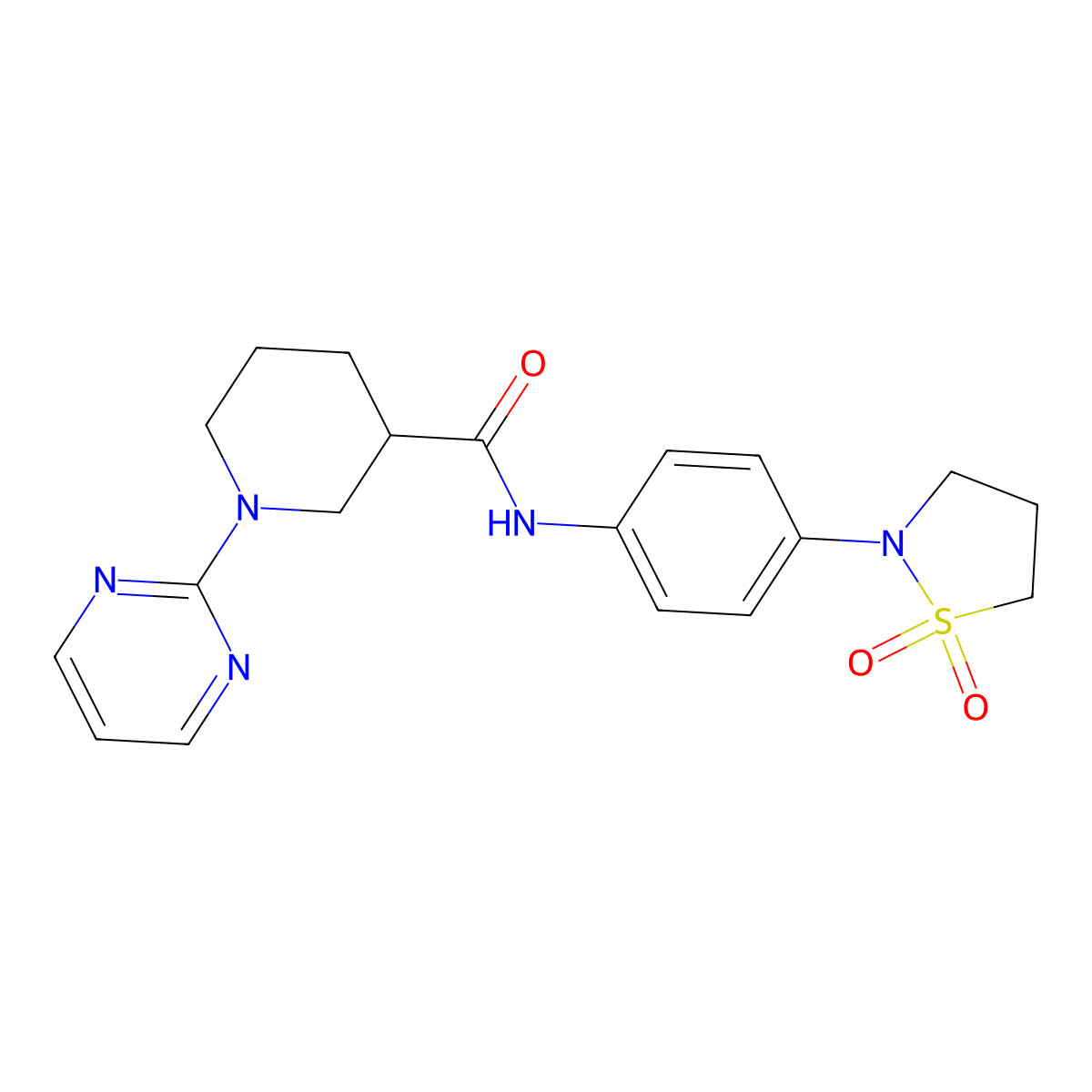 N-[4-(1,1-dioxido-1,2-thiazolidin-2-yl)phenyl]-1-(pyrimidin-2-yl)piperidine-3-carboxamide molecular structure, CAS 1302038-59-0
