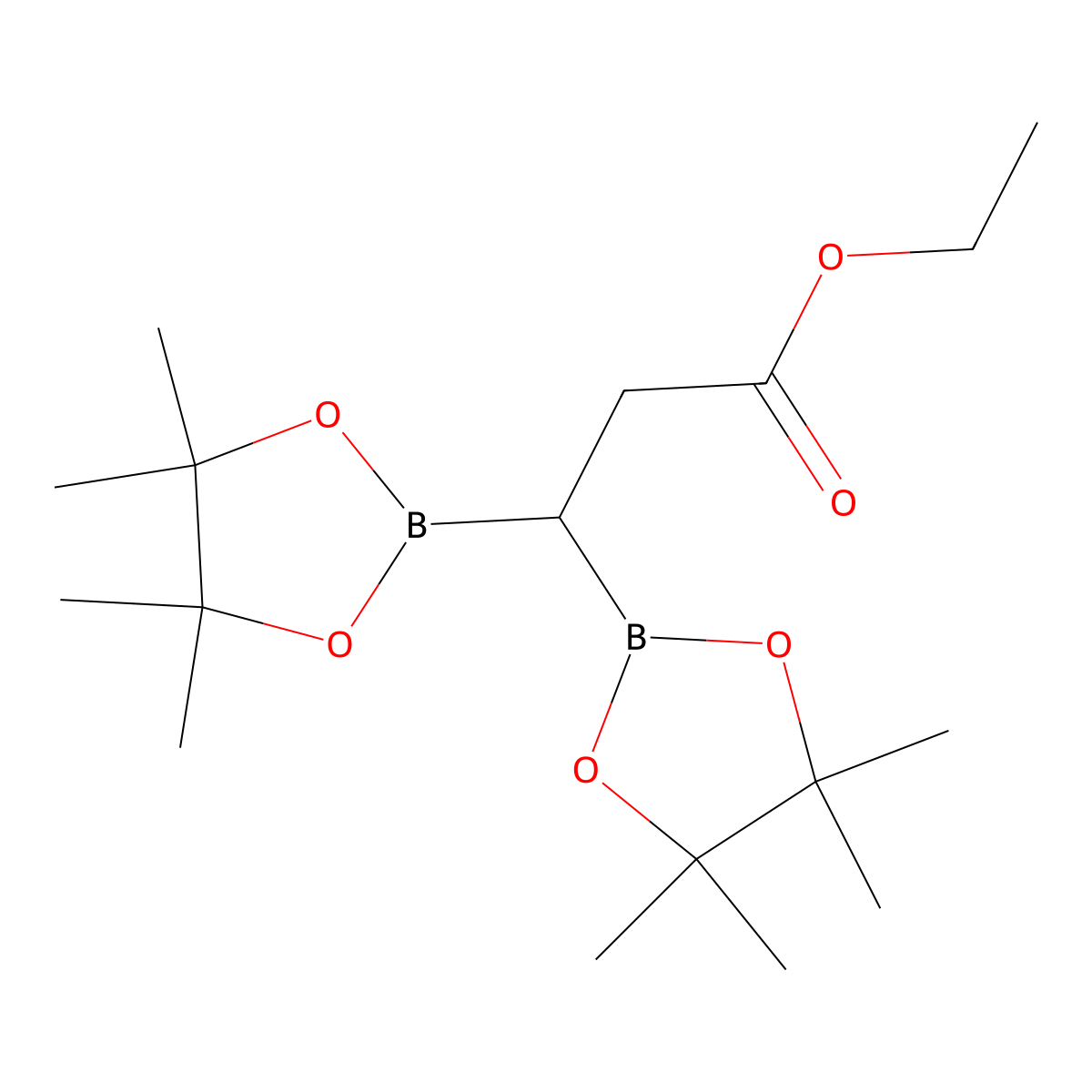 Ethyl 3,3-bis(tetramethyl-1,3,2-dioxaborolan-2-yl)propanoate molecular structure, CAS 1302132-95-1