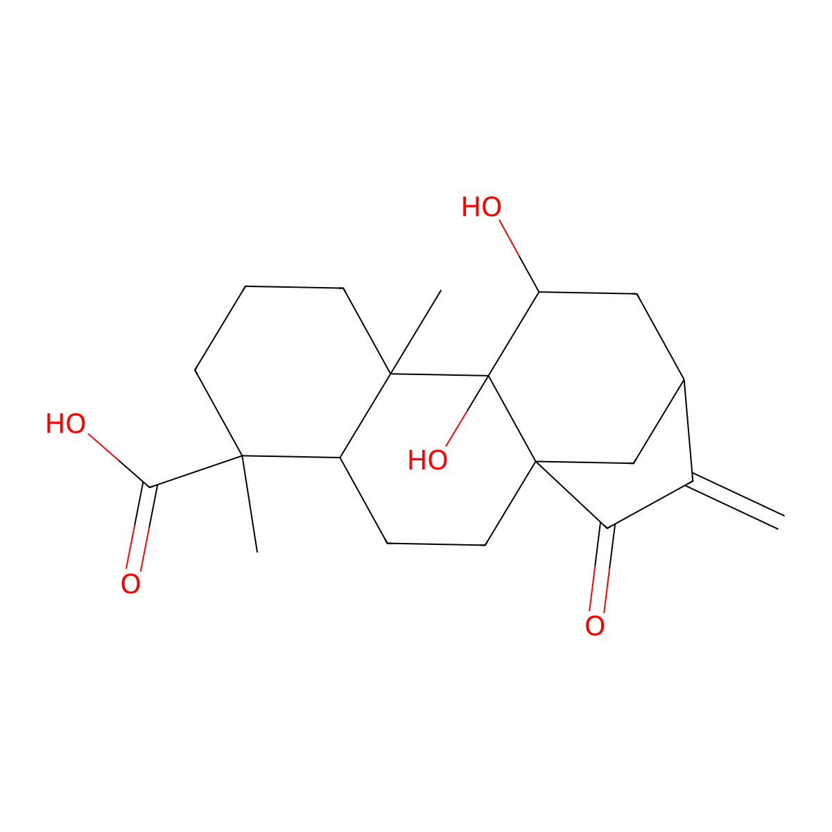 (1R,4S,5R,9R,10R,11S,13S)-10,11-dihydroxy-5,9-dimethyl-14-methylidene-15-oxotetracyclo[11.2.1.01,10.04,9]hexadecane-5-carboxylic acid molecular structure, CAS 130217-16-2