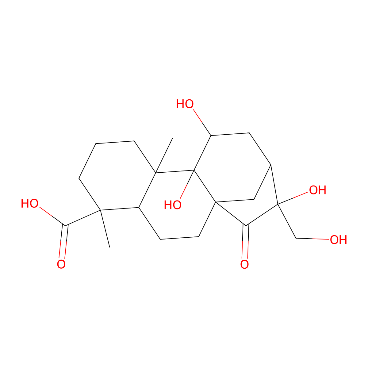 (1R,4S,5R,9R,10R,11S,13S,14S)-10,11,14-trihydroxy-14-(hydroxymethyl)-5,9-dimethyl-15-oxotetracyclo[11.2.1.01,10.04,9]hexadecane-5-carboxylic acid molecular structure, CAS 130217-22-0