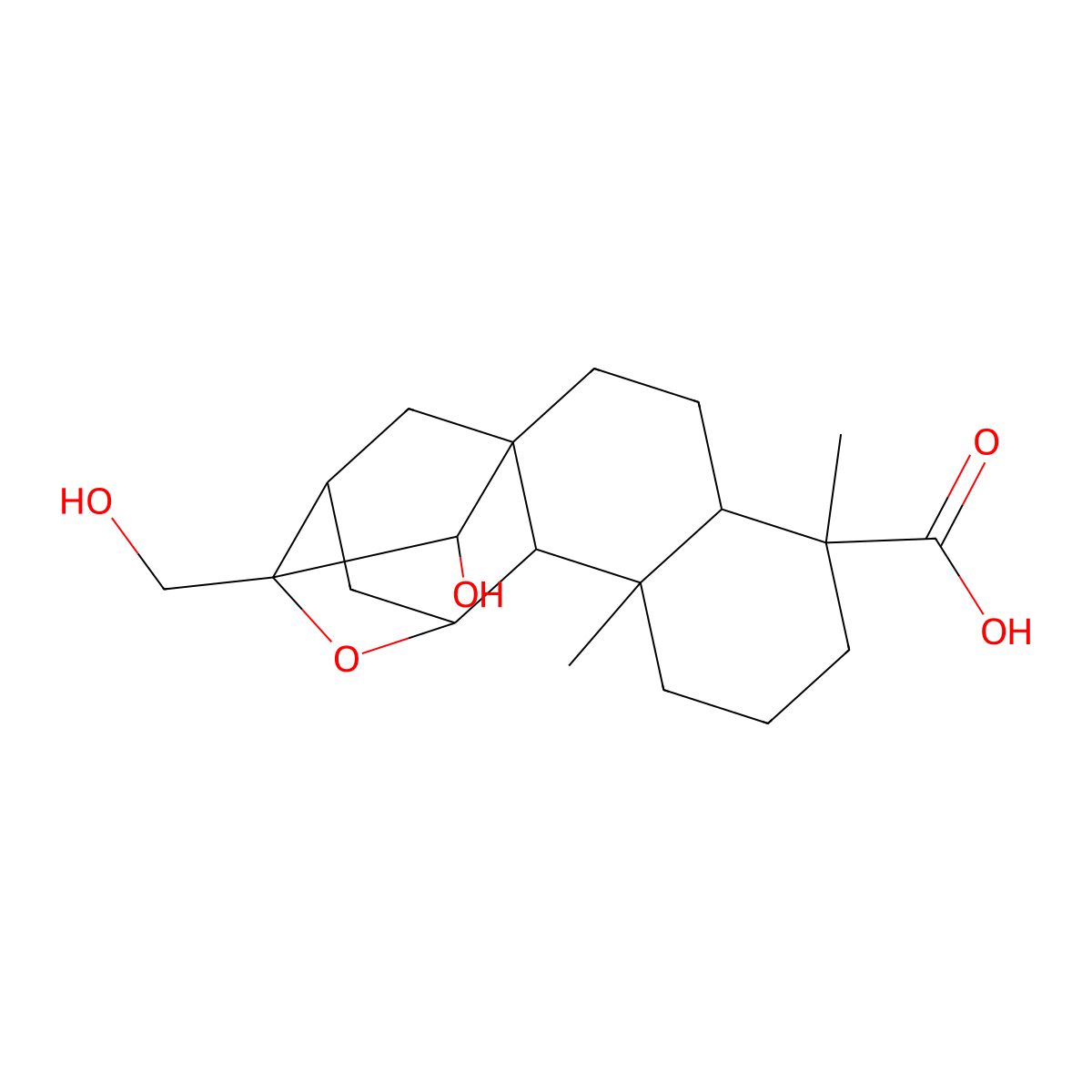 (1R,4S,5R,9R,10S,11S,13S,14S,16S)-16-hydroxy-13-(hydroxymethyl)-5,9-dimethyl-12-oxapentacyclo[11.2.1.111,14.01,10.04,9]heptadecane-5-carboxylic acid molecular structure, CAS 130217-26-4