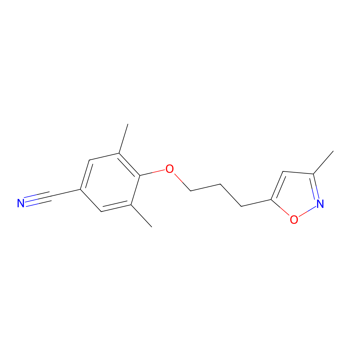 3,5-Dimethyl-4-[3-(3-methyl-1,2-oxazol-5-yl)propoxy]benzonitrile molecular structure, CAS 130226-18-5