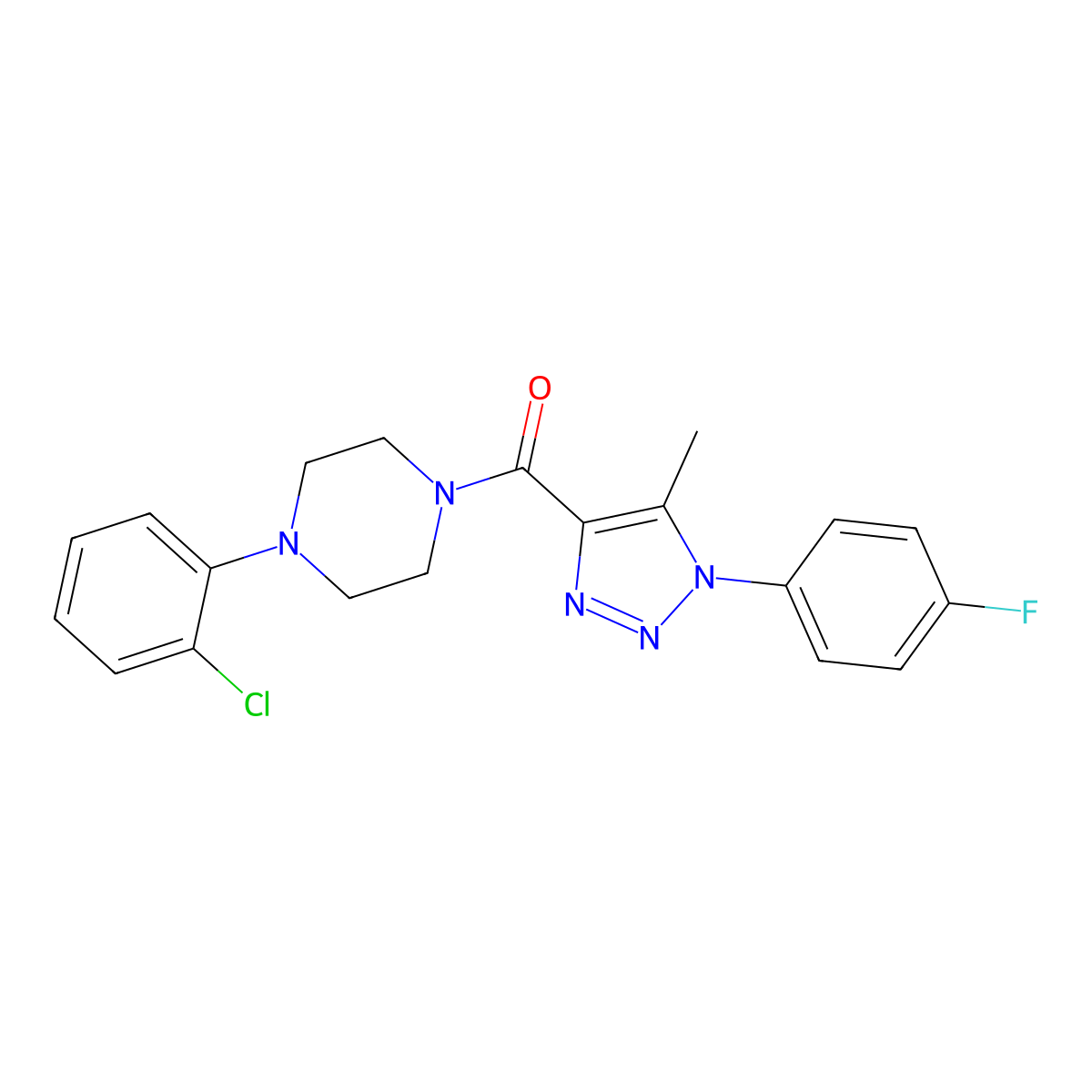 (4-(2-chlorophenyl)piperazin-1-yl)(1-(4-fluorophenyl)-5-methyl-1H-1,2,3-triazol-4-yl)methanone molecular structure, CAS 1302346-76-4