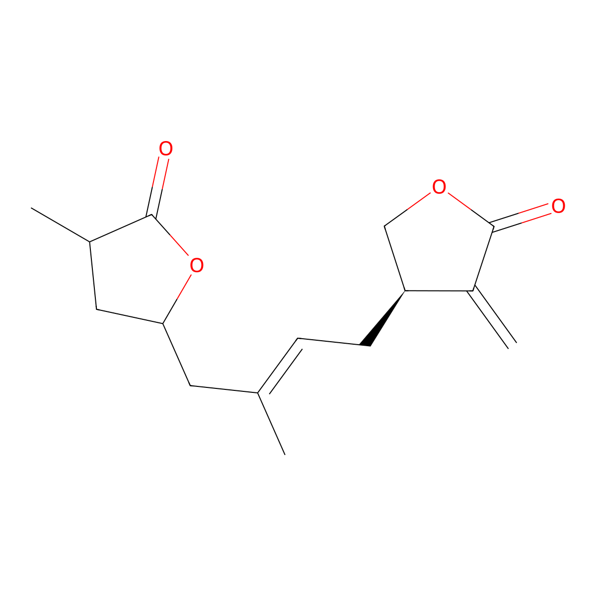 (4R)-3-methylidene-4-[(E)-3-methyl-4-(4-methyl-5-oxooxolan-2-yl)but-2-enyl]oxolan-2-one molecular structure, CAS 130252-70-9