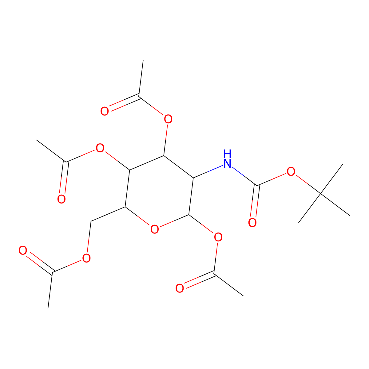 (2S,3R,4R,5S,6R)-6-(Acetoxymethyl)-3-((tert-butoxycarbonyl)amino)tetrahydro-2H-pyran-2,4,5-triyl triacetate molecular structure, CAS 130259-35-7