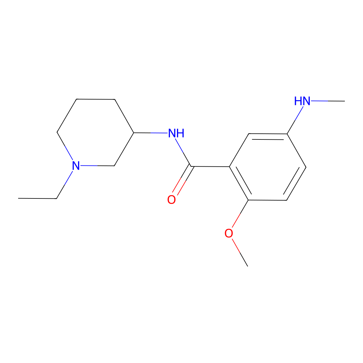 Benzamide, N-(1-ethyl-3-piperidinyl)-2-methoxy-5-(methylamino)- molecular structure, CAS 130260-02-5