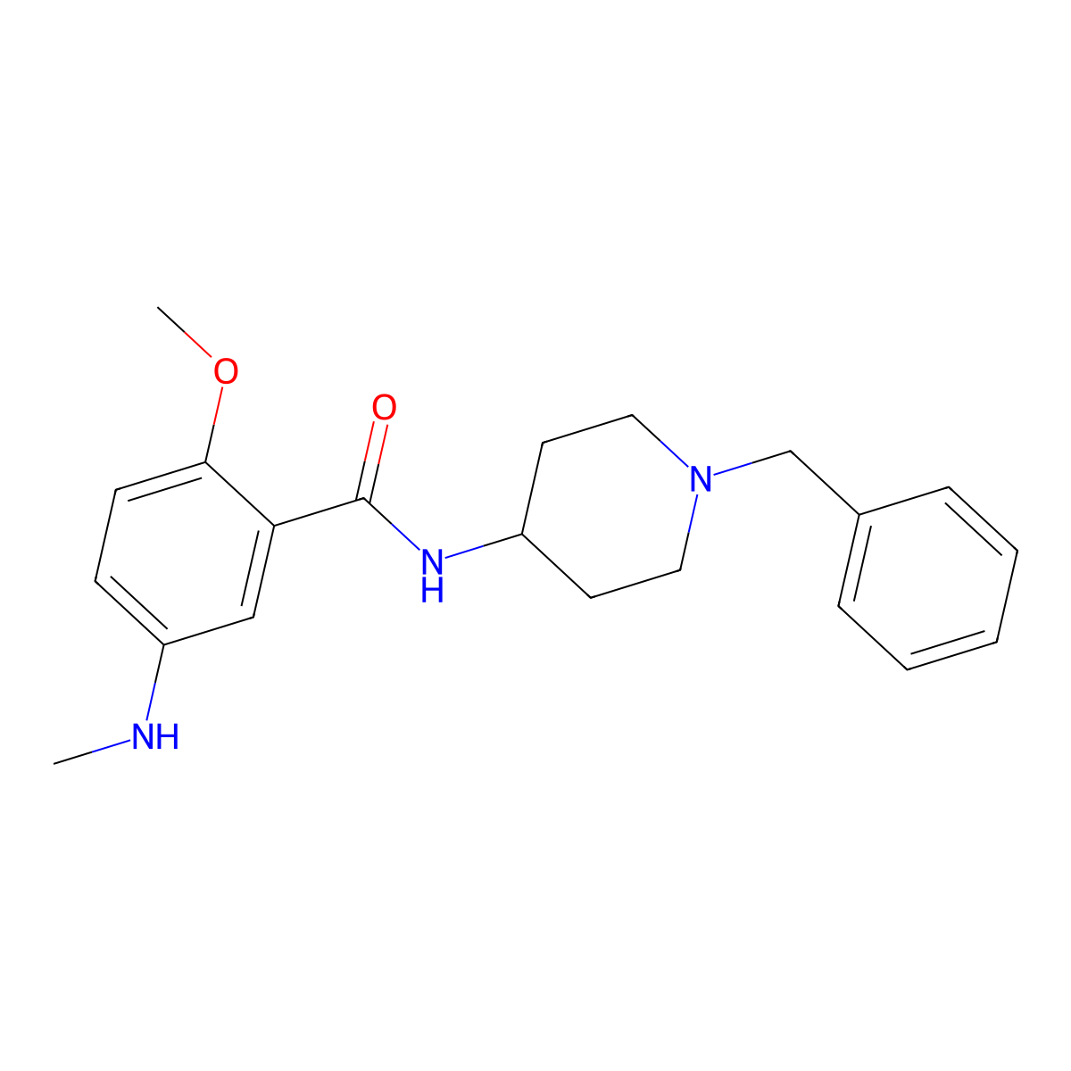 Benzamide, 2-methoxy-5-(methylamino)-N-(1-(phenylmethyl)-4-piperidinyl)- molecular structure, CAS 130260-03-6