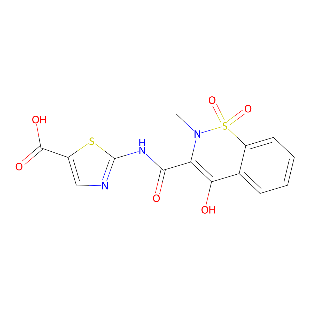 2-(((4-Hydroxy-2-methyl-1,1-dioxido-2H-1,2-benzothiazin-3-yl)carbonyl)amino)-5-thiazolecarboxylic acid molecular structure, CAS 130262-93-0